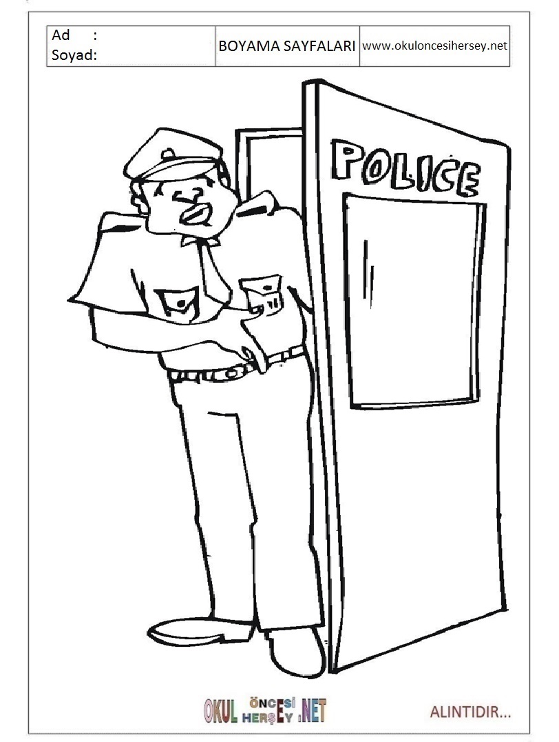 Çocuklar İçin Polis Boyama Sayfaları 