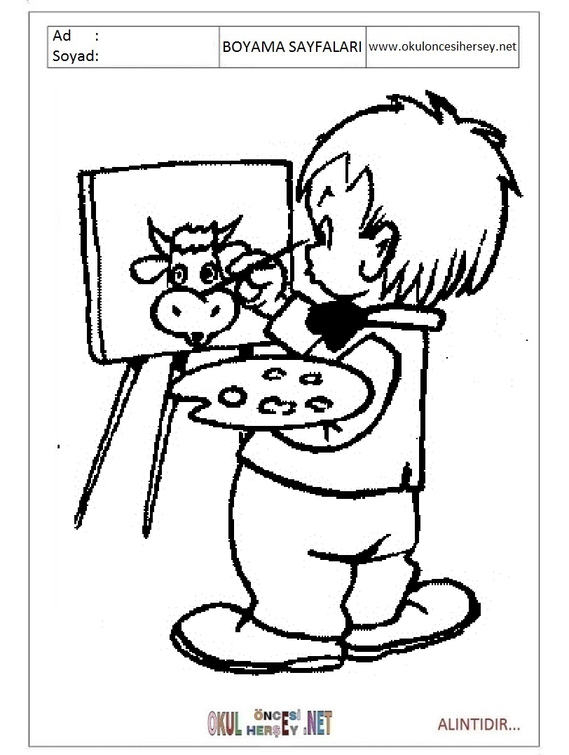 Çocuklar İçin Ressam Boyama Sayfaları 