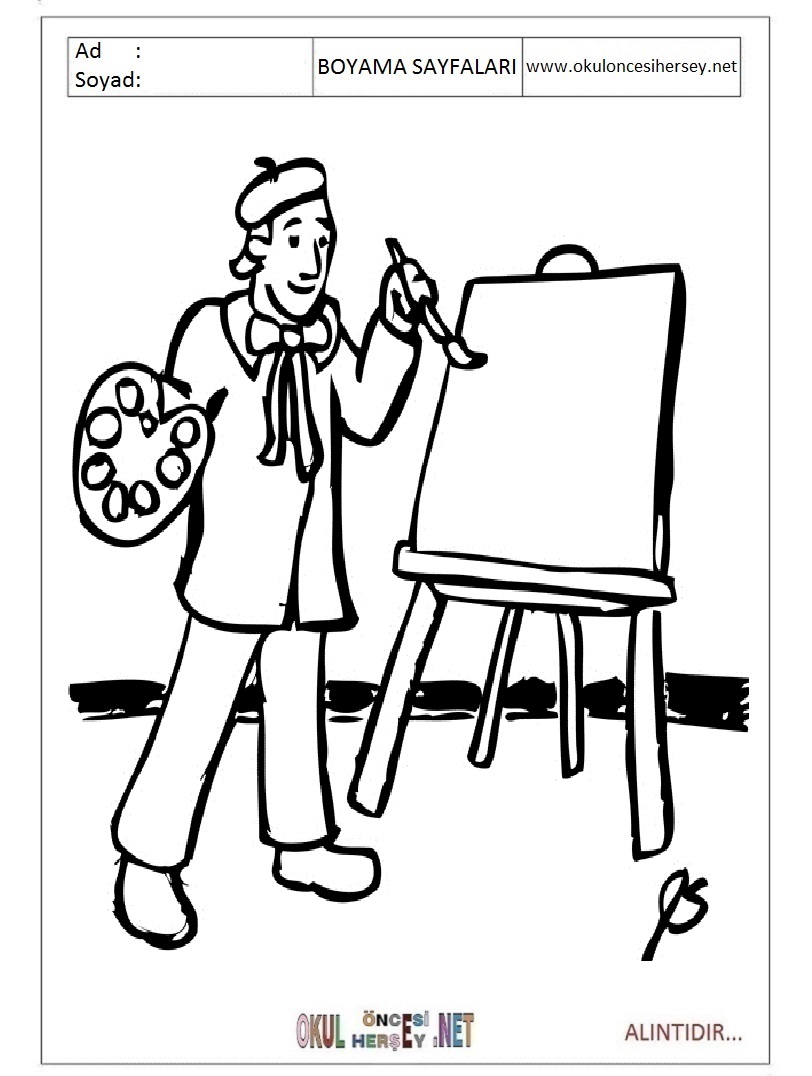 Çocuklar İçin Ressam Boyama Sayfaları 