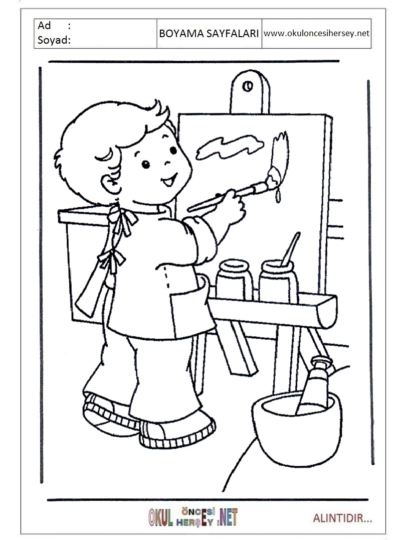 Çocuklar İçin Ressam Boyama Sayfaları 