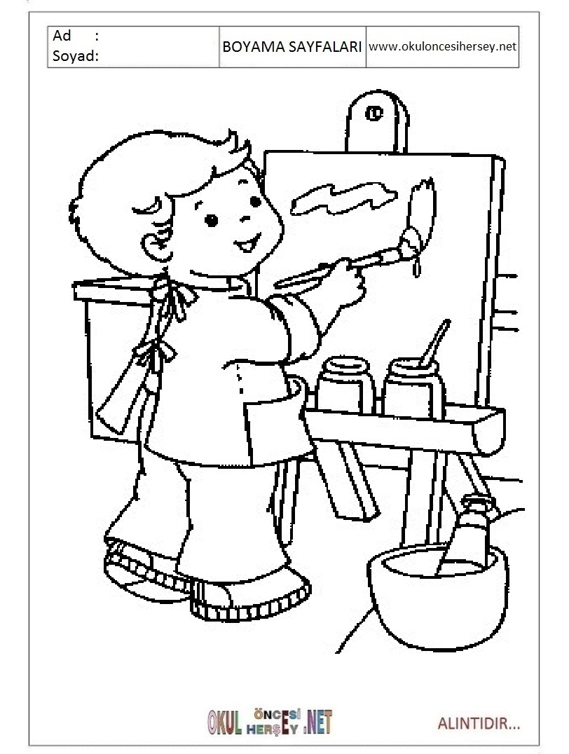 Çocuklar İçin Ressam Boyama Sayfaları 