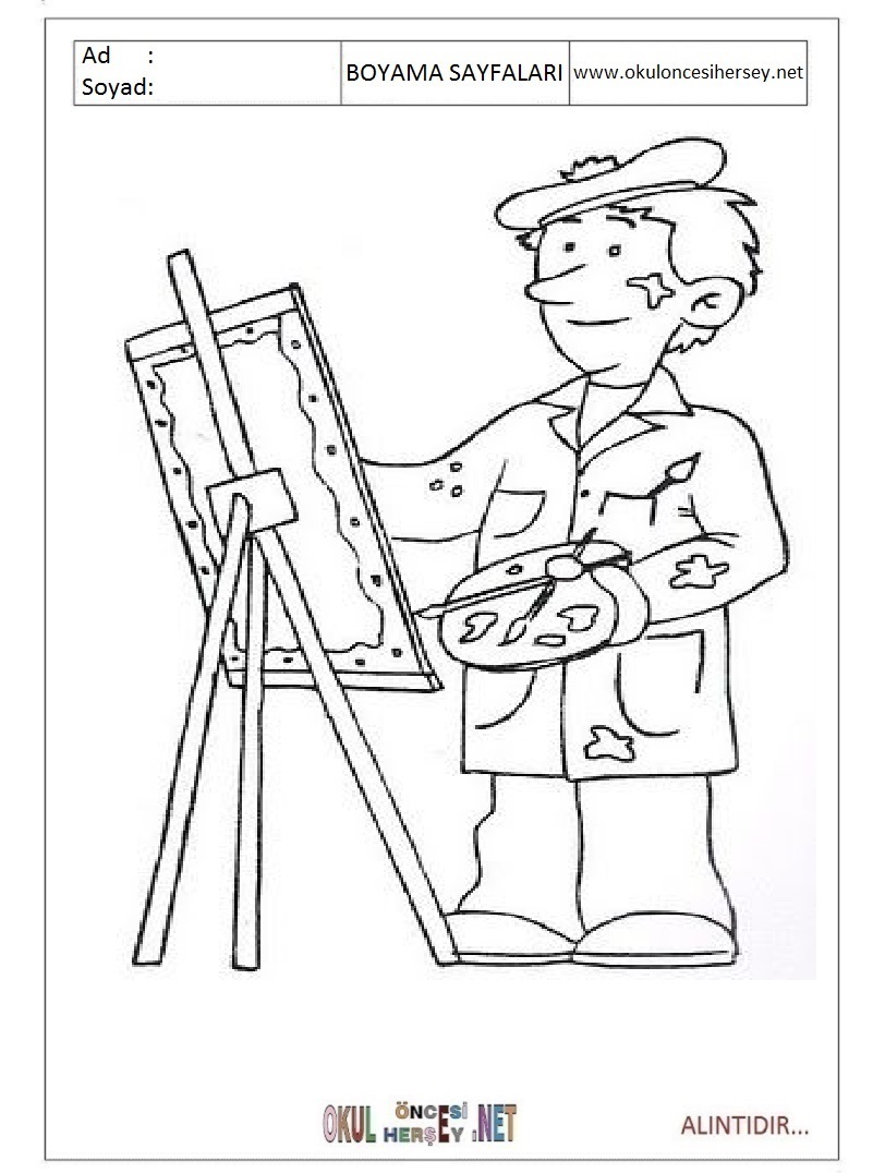 Çocuklar İçin Ressam Boyama Sayfaları 