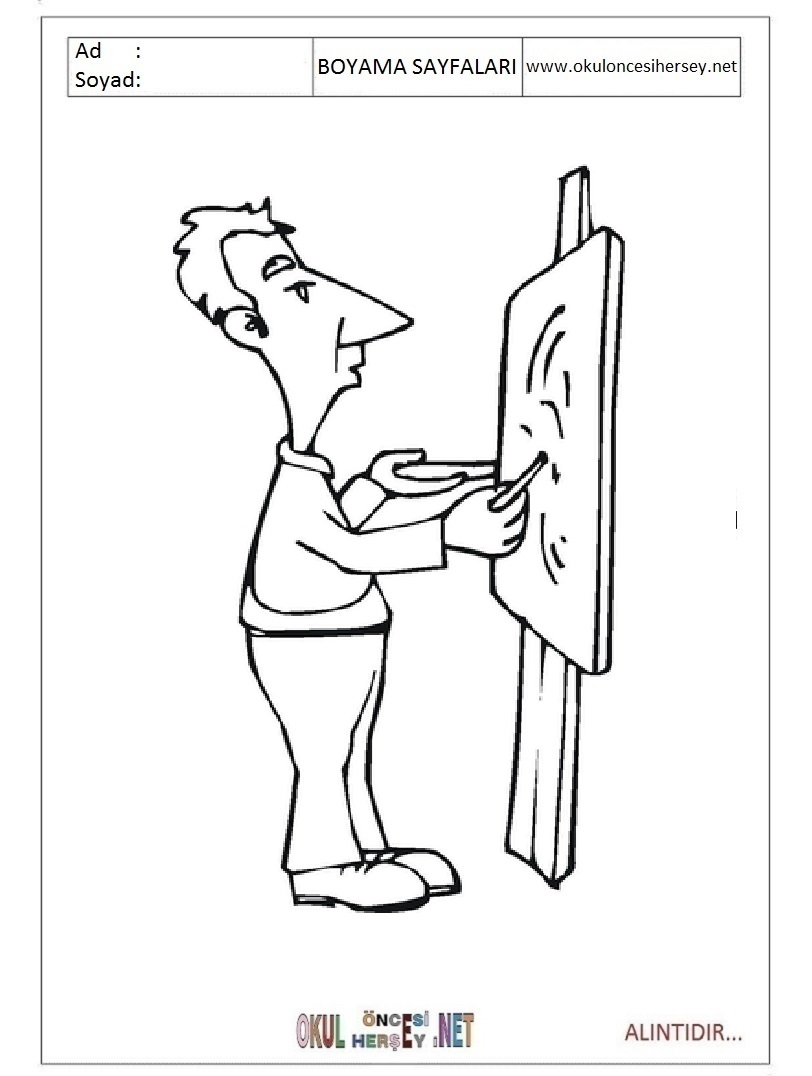 Çocuklar İçin Ressam Boyama Sayfaları 