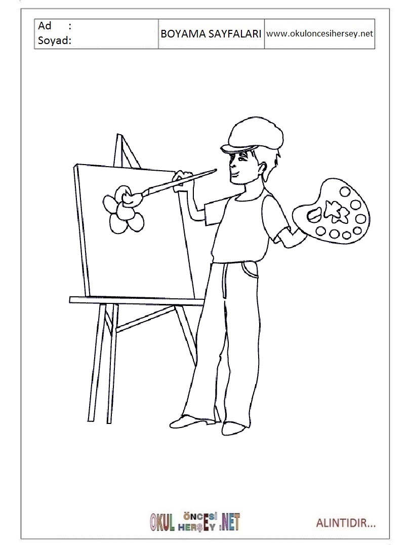 Çocuklar İçin Ressam Boyama Sayfaları 