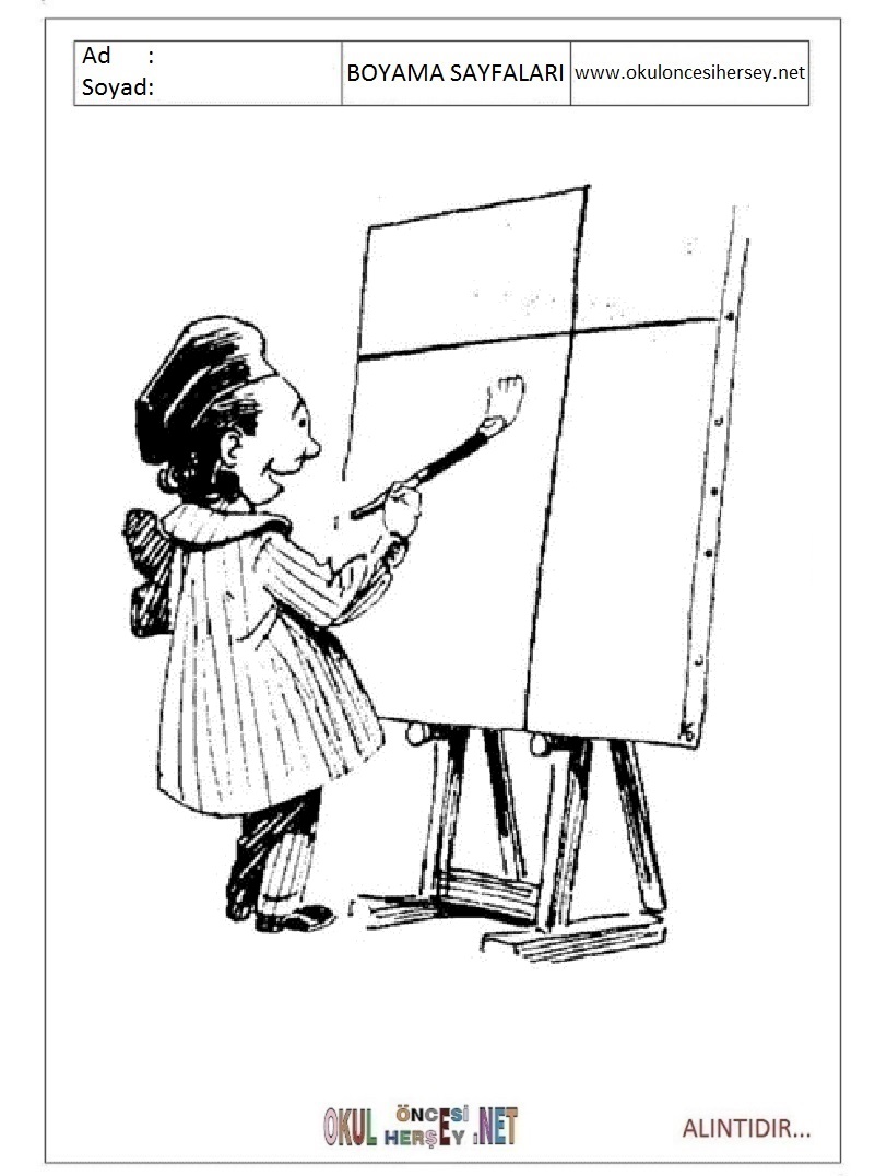 Çocuklar İçin Ressam Boyama Sayfaları 