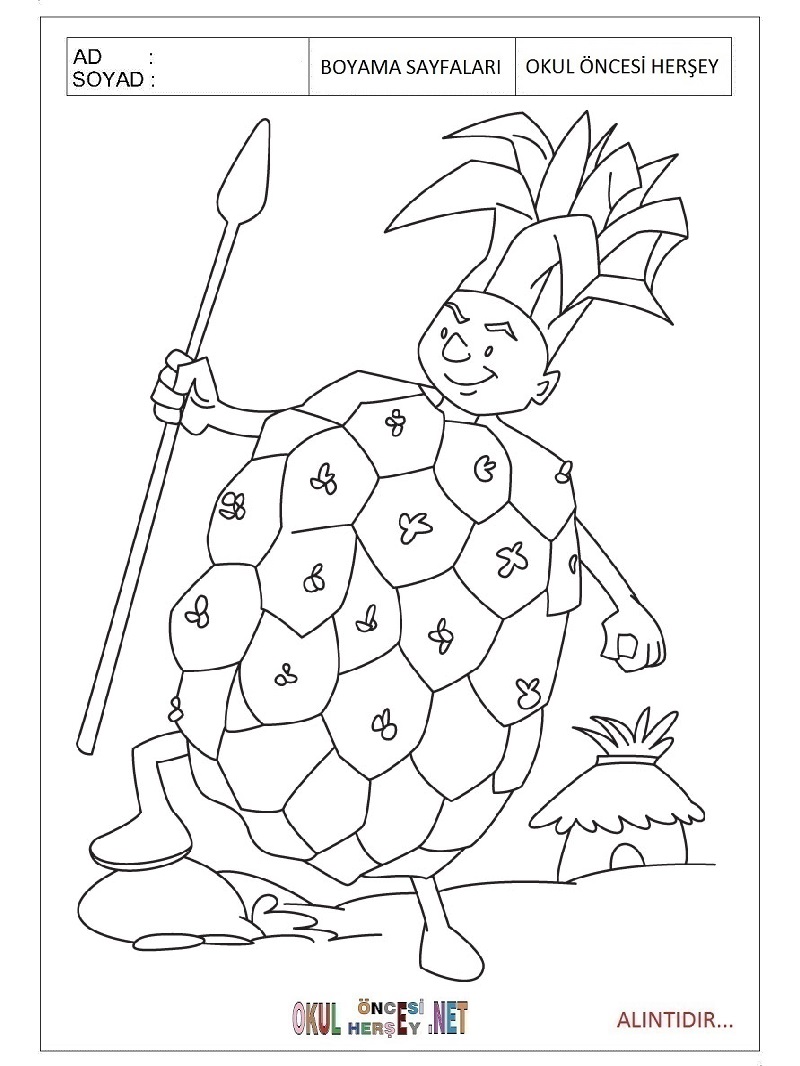Çocuklar İçin Ananas Boyama Sayfaları 