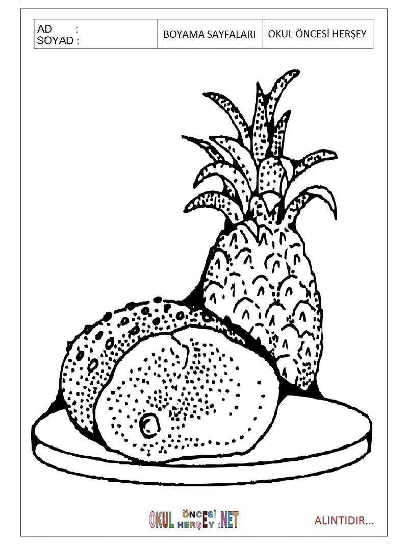 Çocuklar İçin Ananas Boyama Sayfaları 