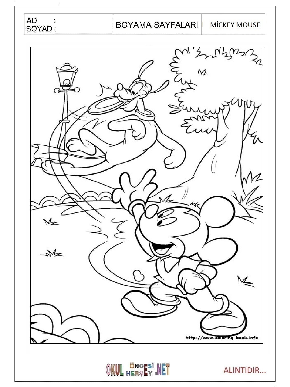 Çocuklar İçin Mickey Mouse Boyama Sayfaları 