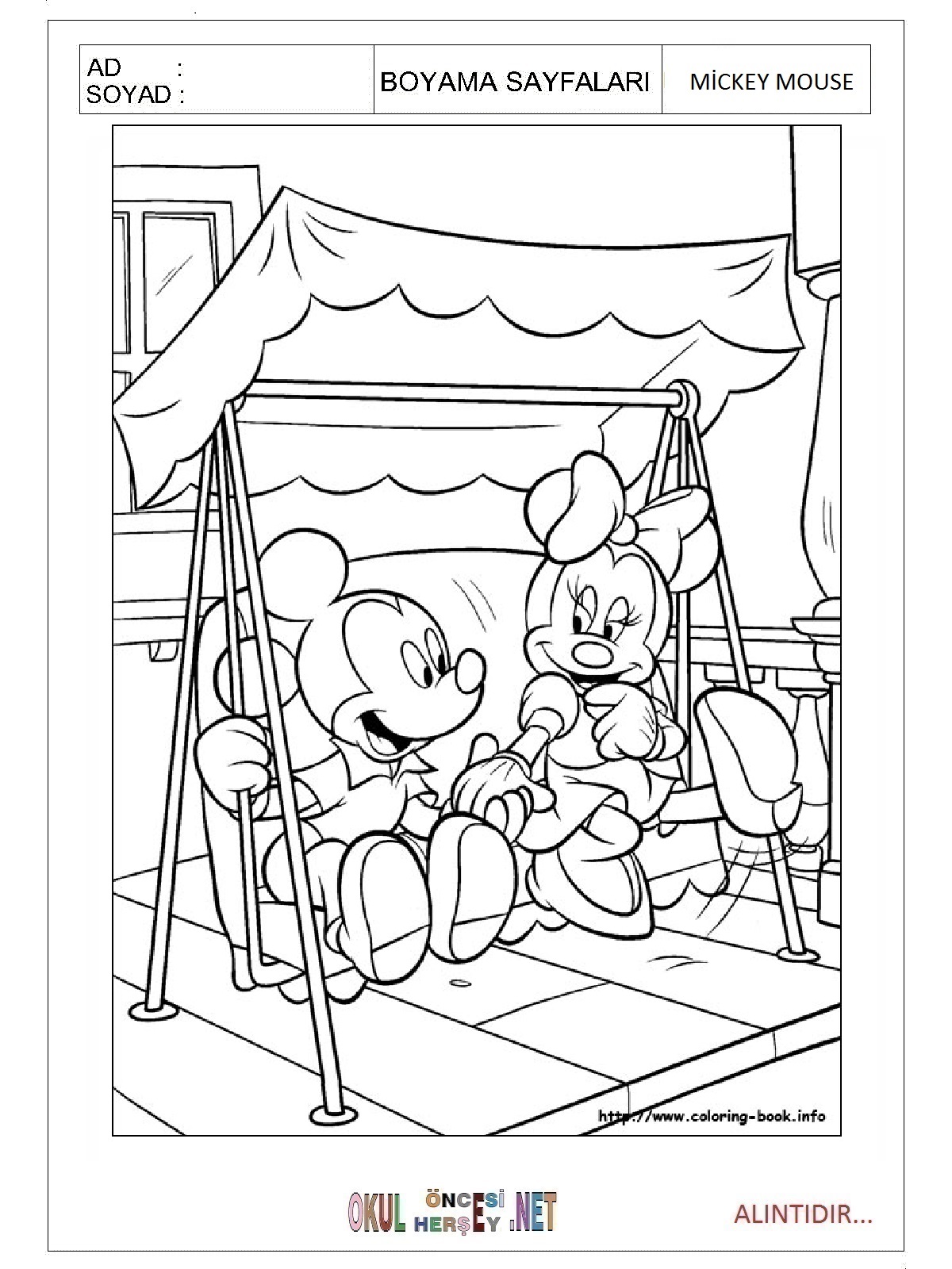 Çocuklar İçin Mickey Mouse Boyama Sayfaları 