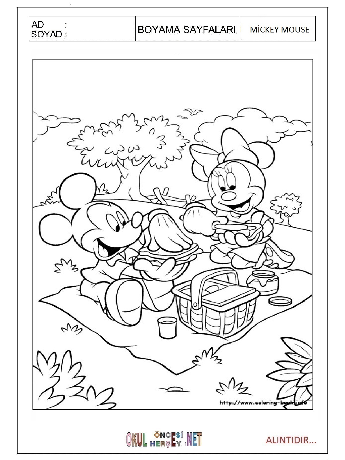 Çocuklar İçin Mickey Mouse Boyama Sayfaları 