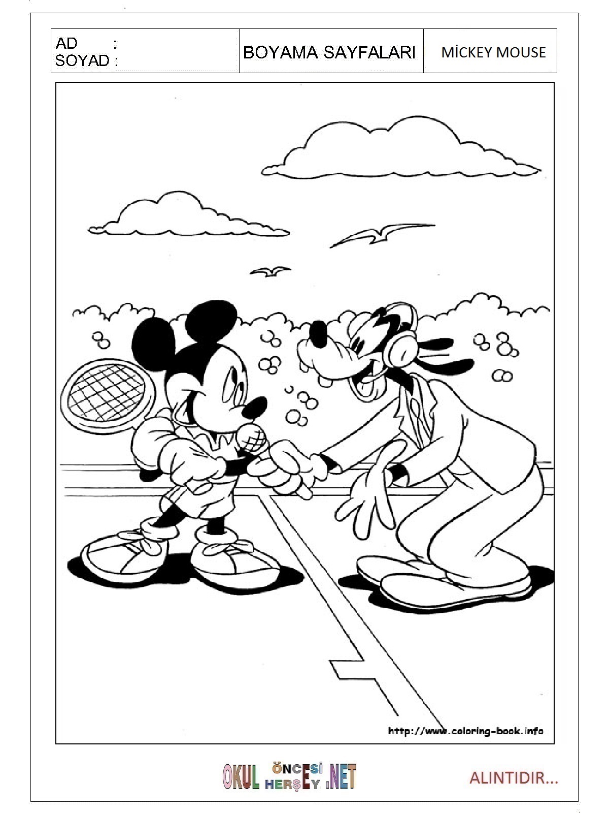 Çocuklar İçin Mickey Mouse Boyama Sayfaları 