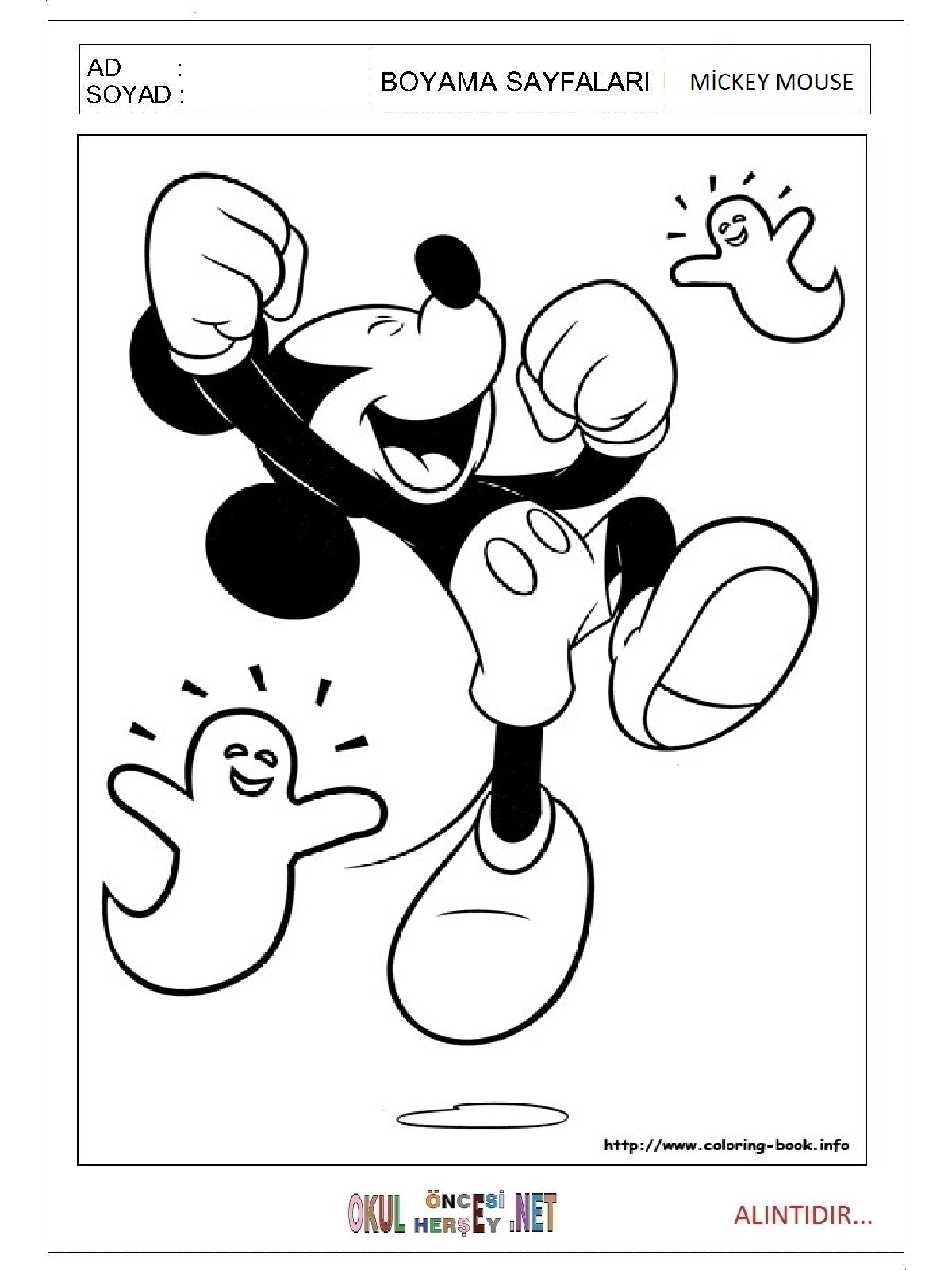 Çocuklar İçin Mickey Mouse Boyama Sayfaları 