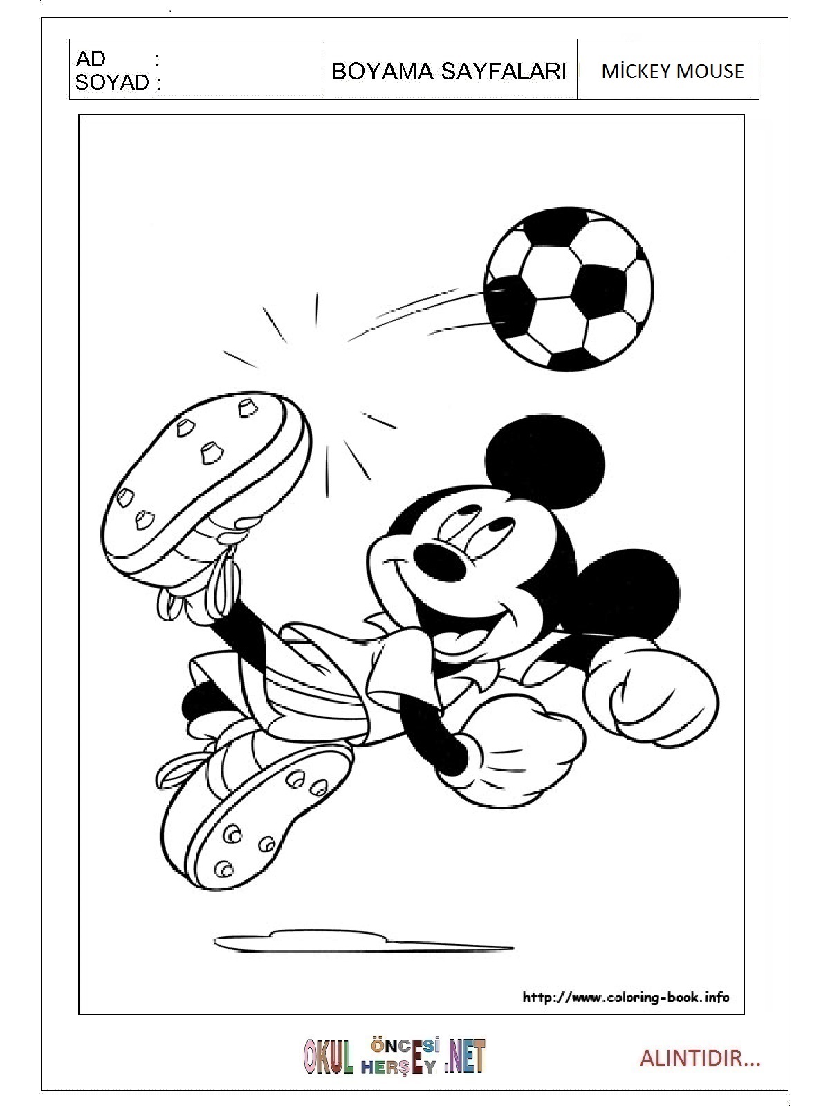 Çocuklar İçin Mickey Mouse Boyama Sayfaları 