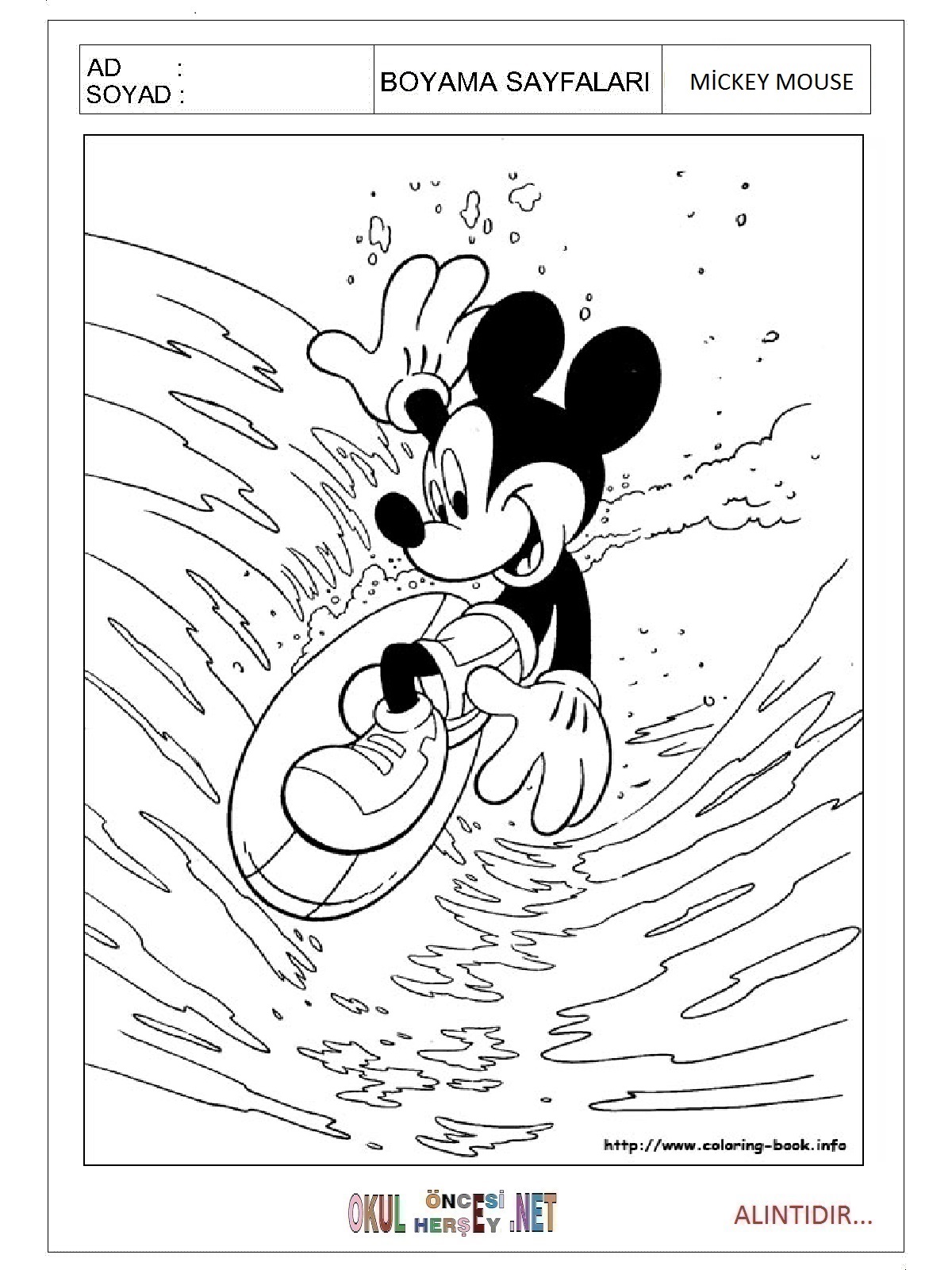 Çocuklar İçin Mickey Mouse Boyama Sayfaları 