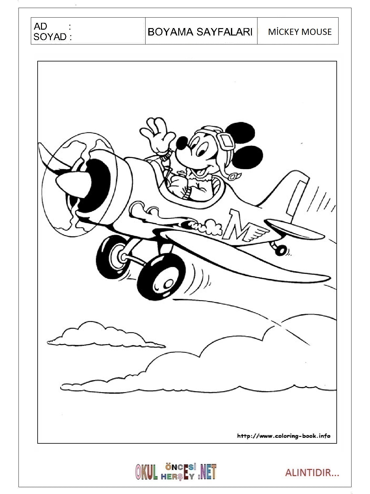 Çocuklar İçin Mickey Mouse Boyama Sayfaları 