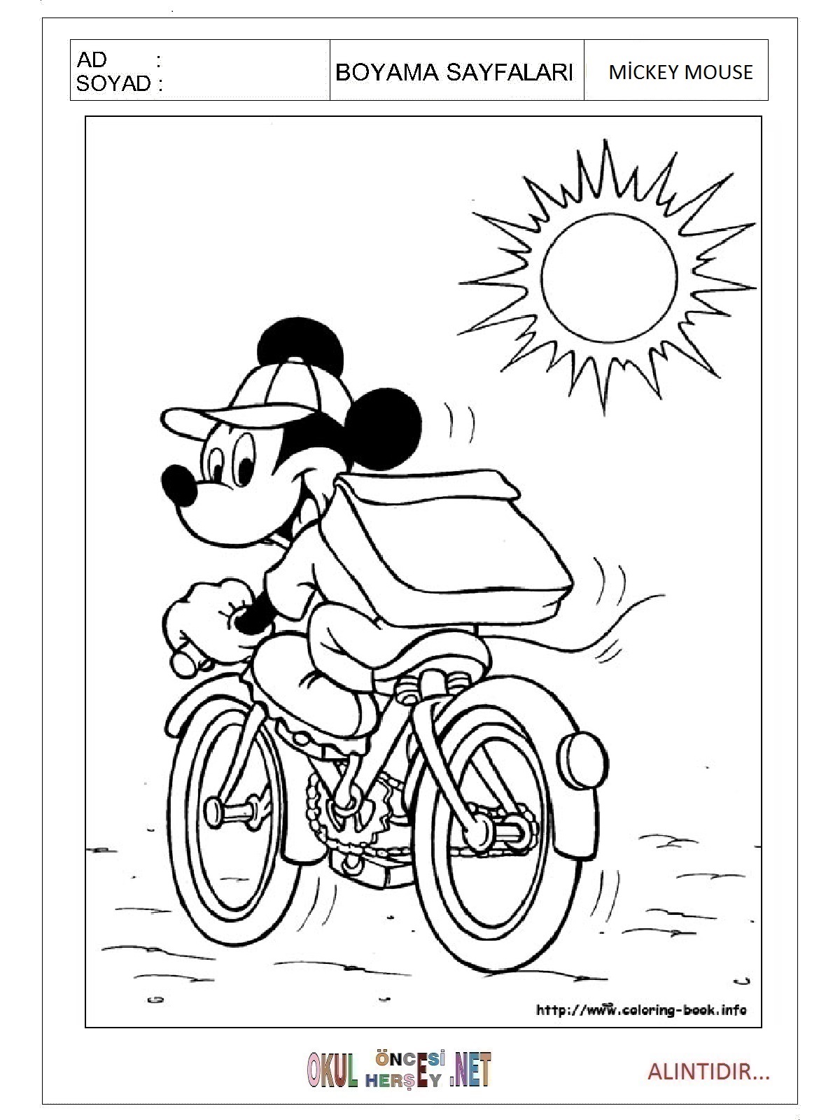 Çocuklar İçin Mickey Mouse Boyama Sayfaları 