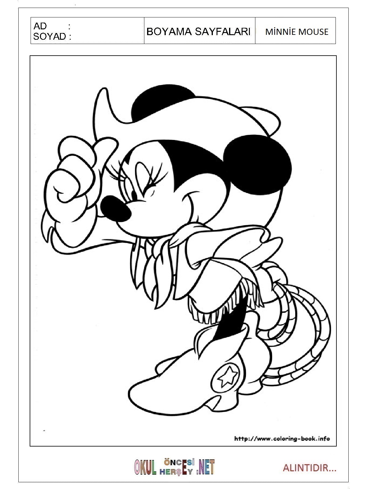 Çocuklar İçin Minnie Mouse Boyama Sayfaları 
