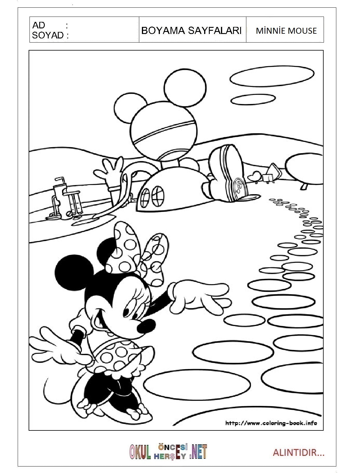 Çocuklar İçin Minnie Mouse Boyama Sayfaları 