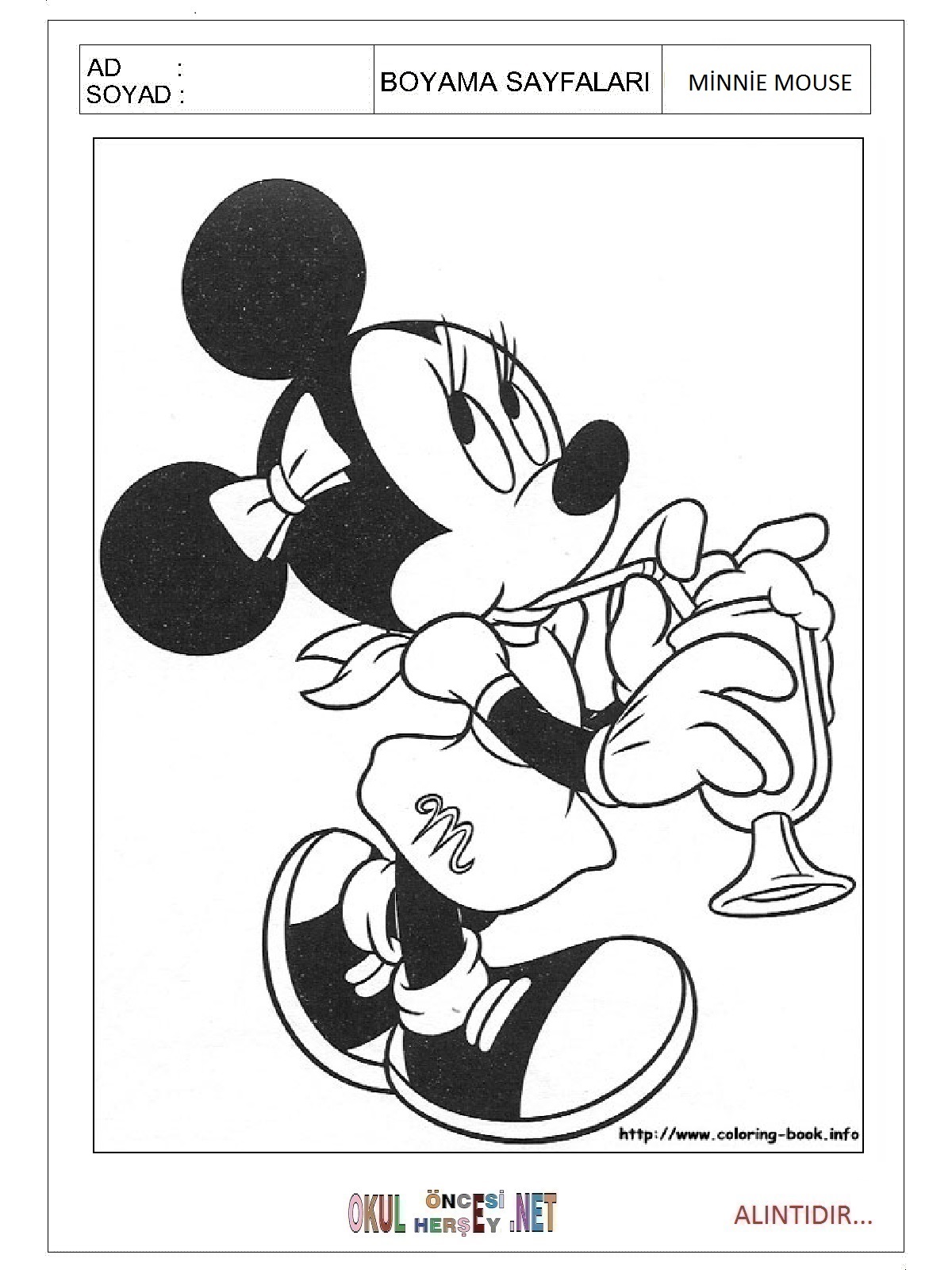 Çocuklar İçin Minnie Mouse Boyama Sayfaları 