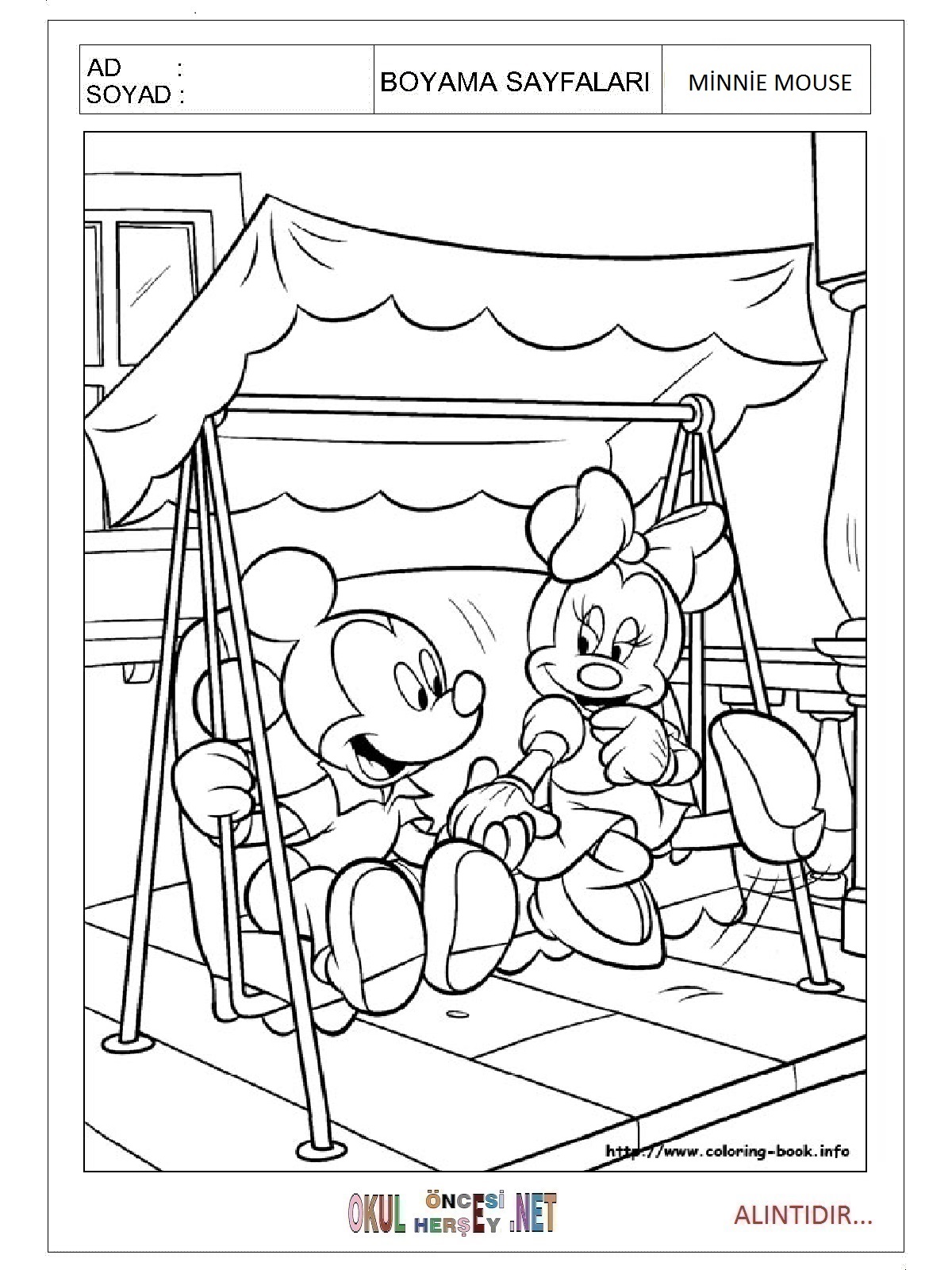 Çocuklar İçin Minnie Mouse Boyama Sayfaları 