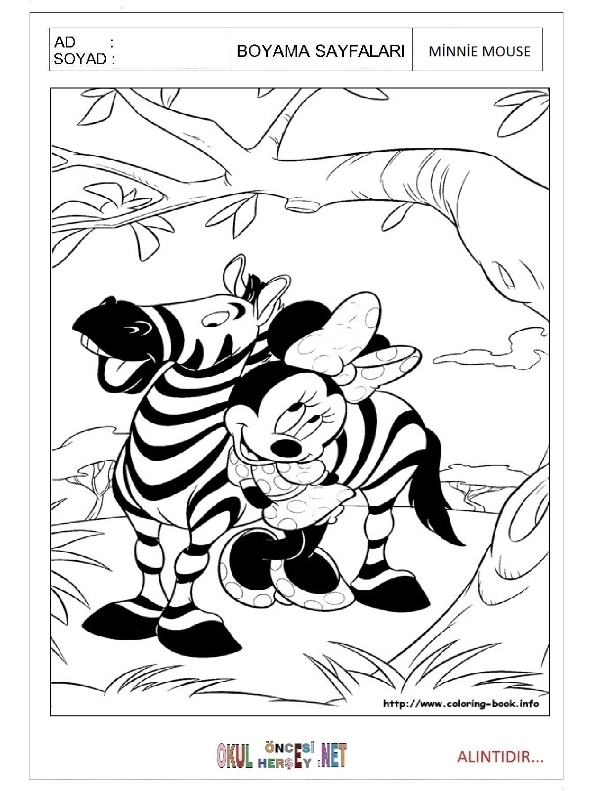 Çocuklar İçin Minnie Mouse Boyama Sayfaları 