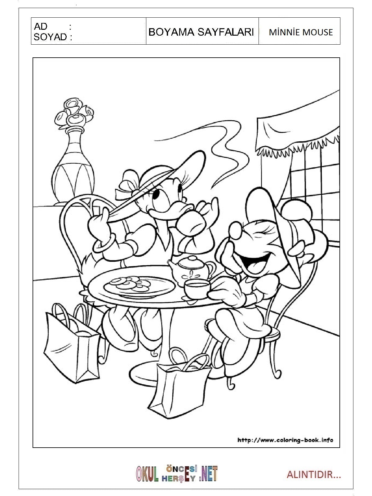 Çocuklar İçin Minnie Mouse Boyama Sayfaları 