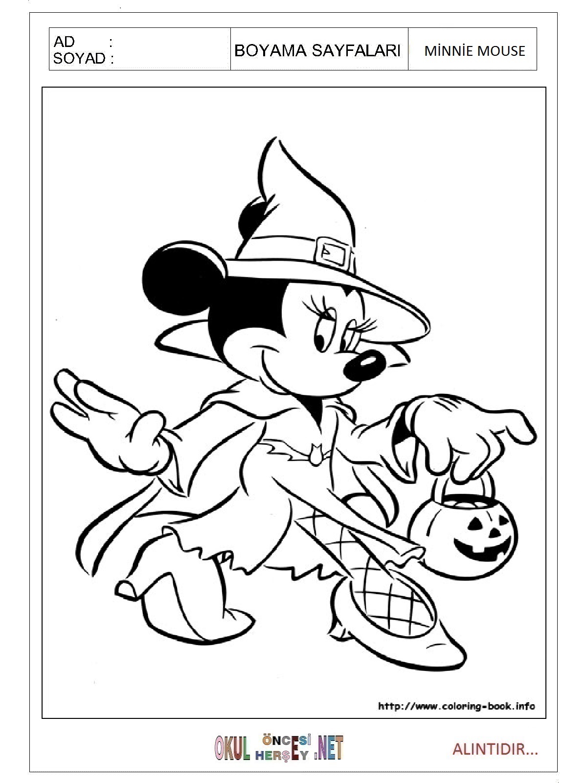 Çocuklar İçin Minnie Mouse Boyama Sayfaları 