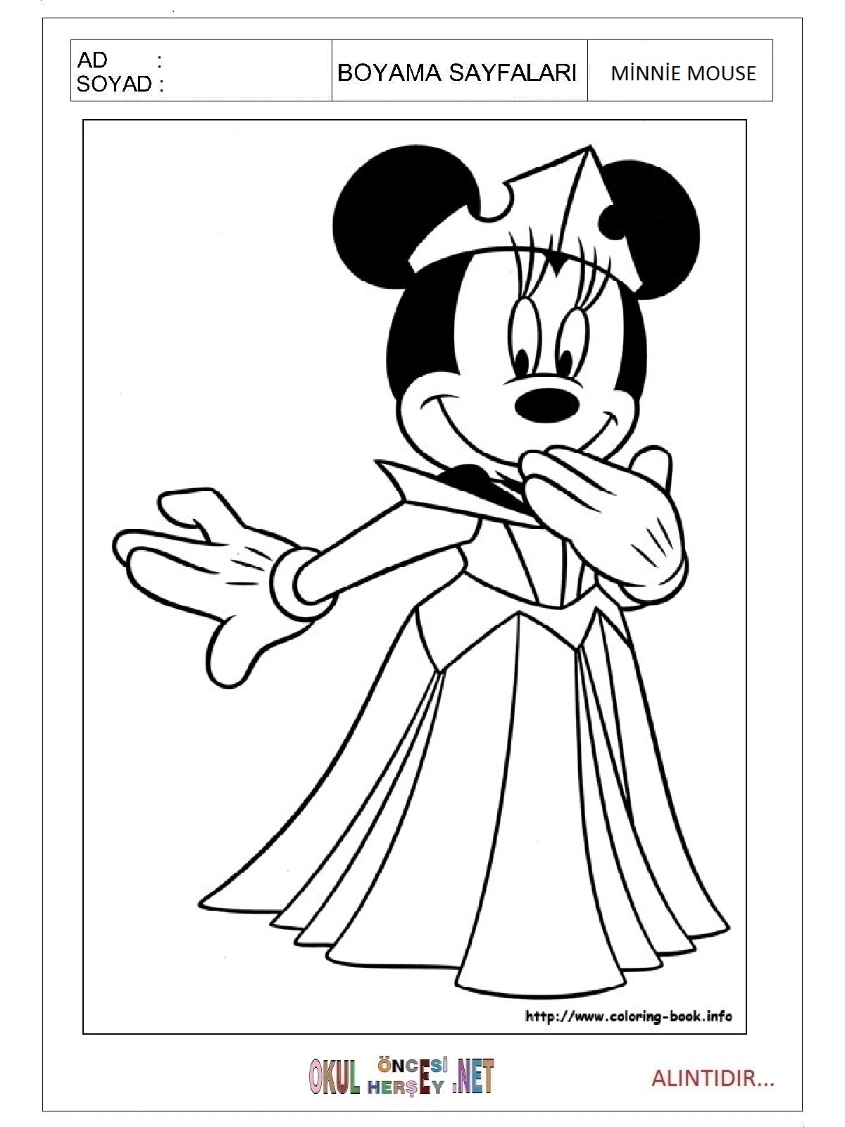 Çocuklar İçin Minnie Mouse Boyama Sayfaları 