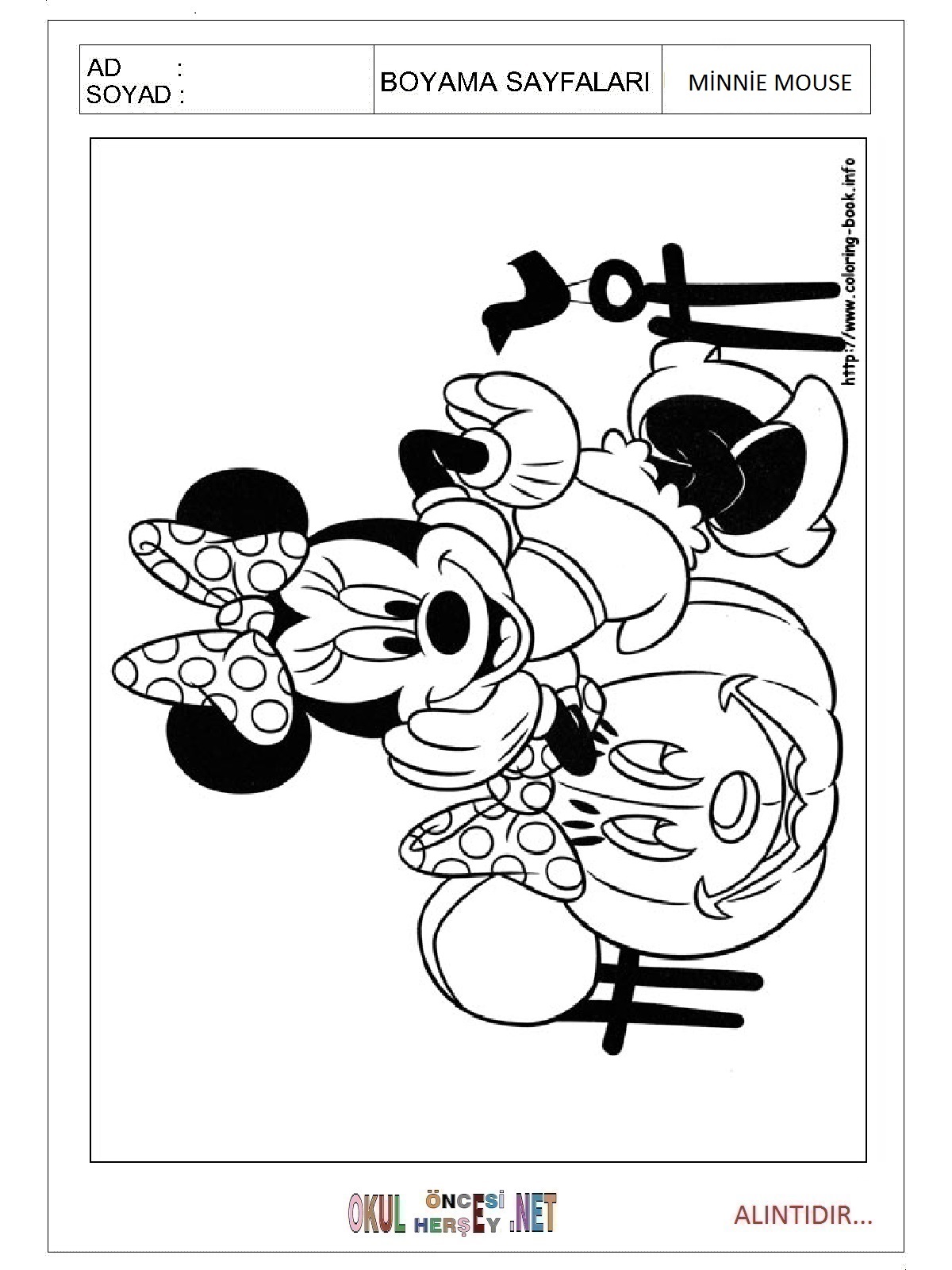 Çocuklar İçin Minnie Mouse Boyama Sayfaları 