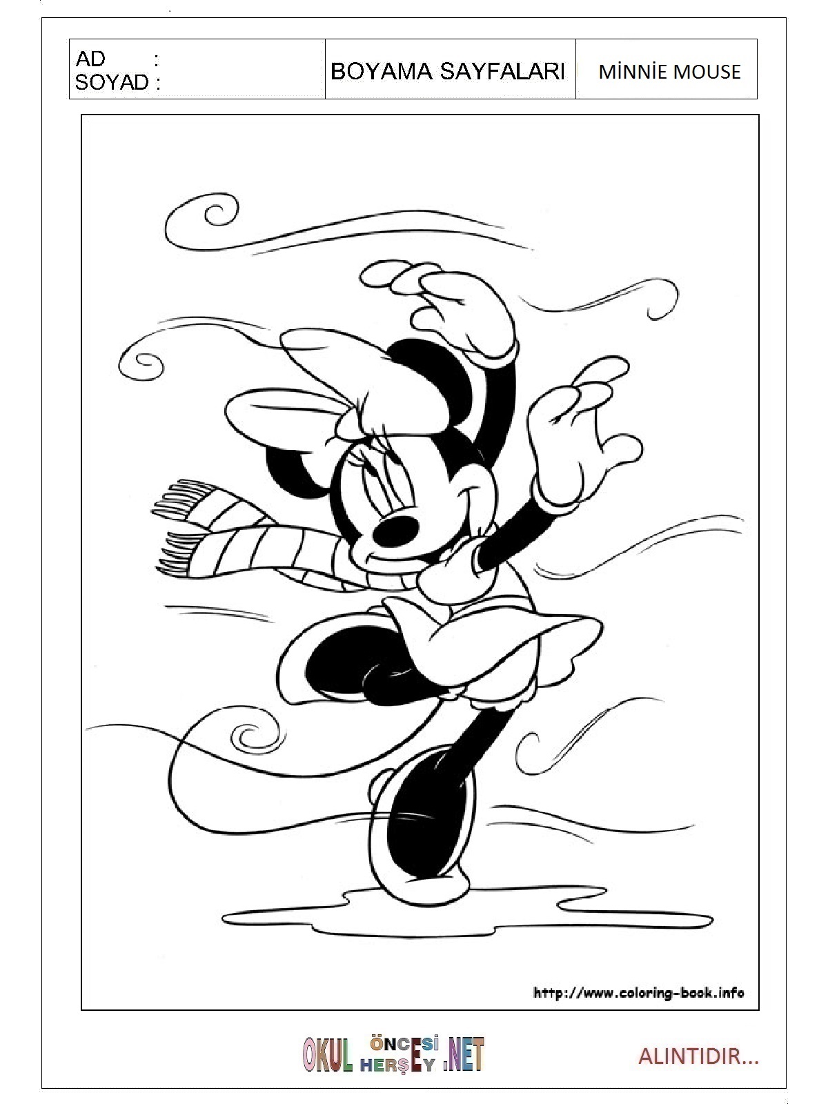 Çocuklar İçin Minnie Mouse Boyama Sayfaları 