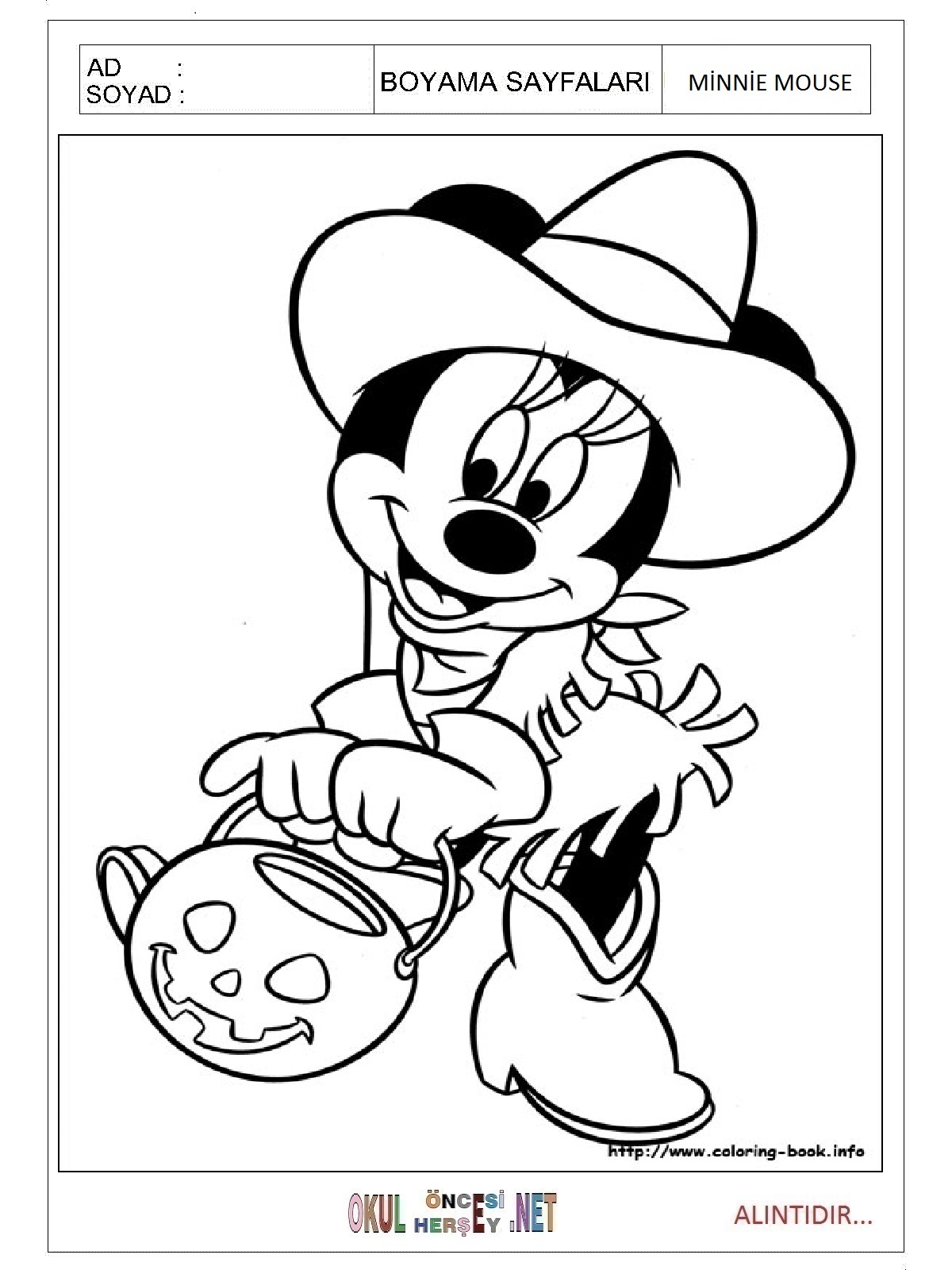 Çocuklar İçin Minnie Mouse Boyama Sayfaları 