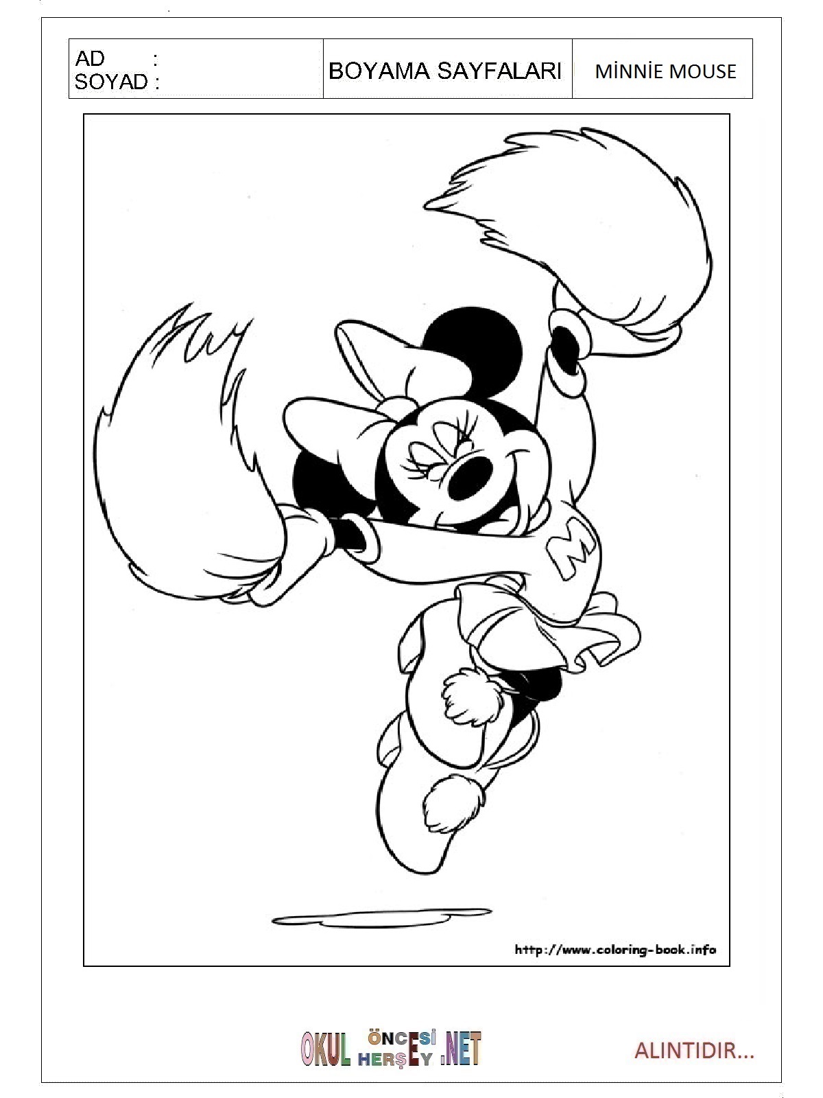 Çocuklar İçin Minnie Mouse Boyama Sayfaları 