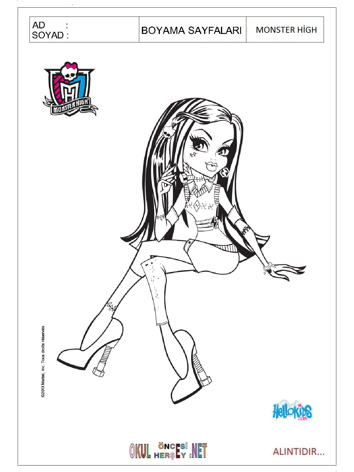 Çocuklar İçin Monster High Boyama Sayfaları 