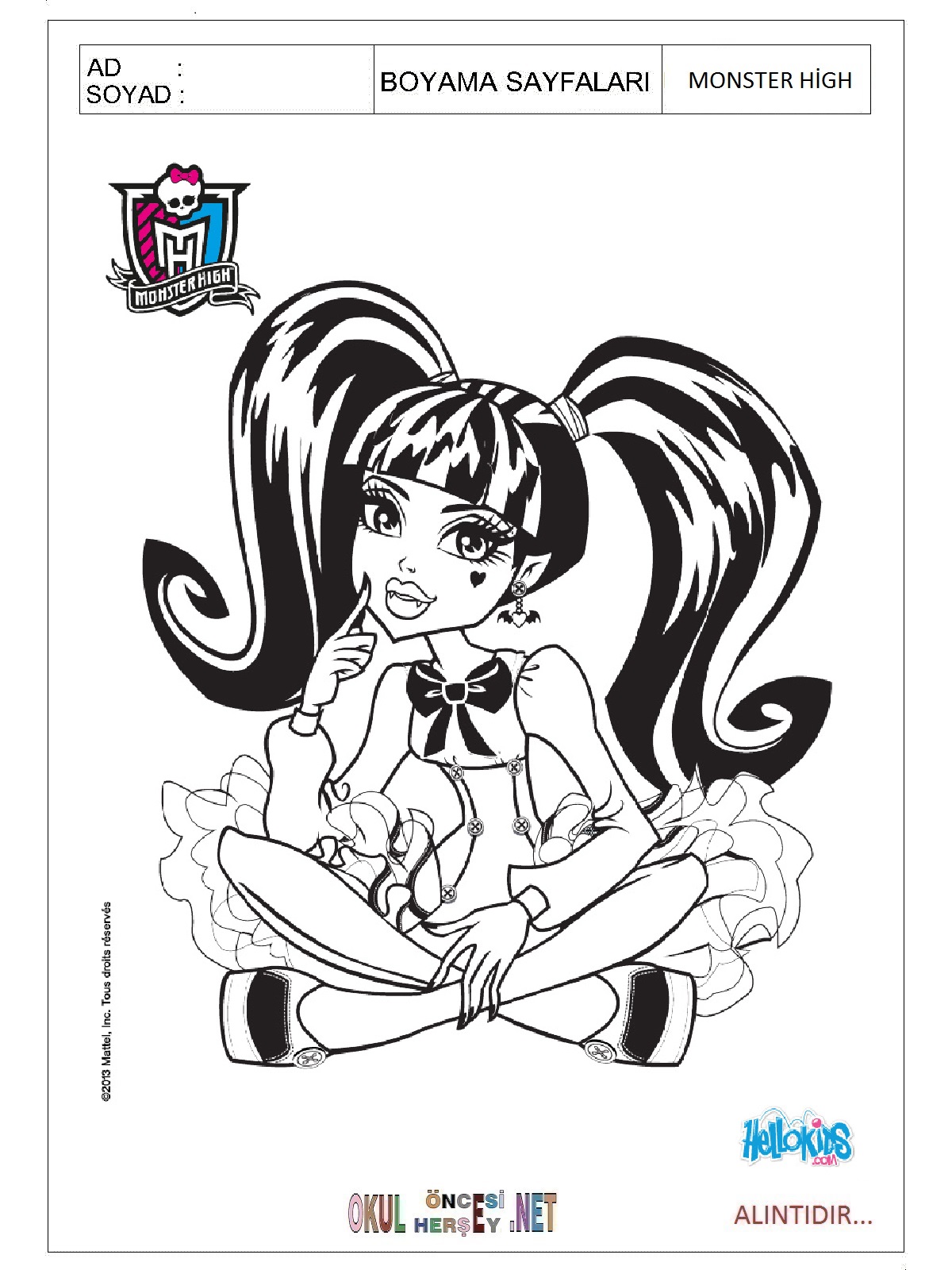 Çocuklar İçin Monster High Boyama Sayfaları 