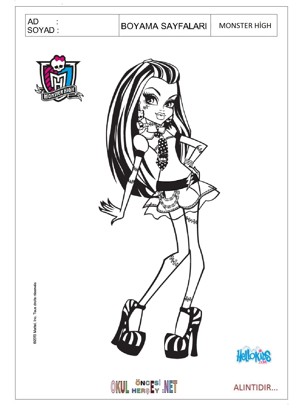 Çocuklar İçin Monster High Boyama Sayfaları 