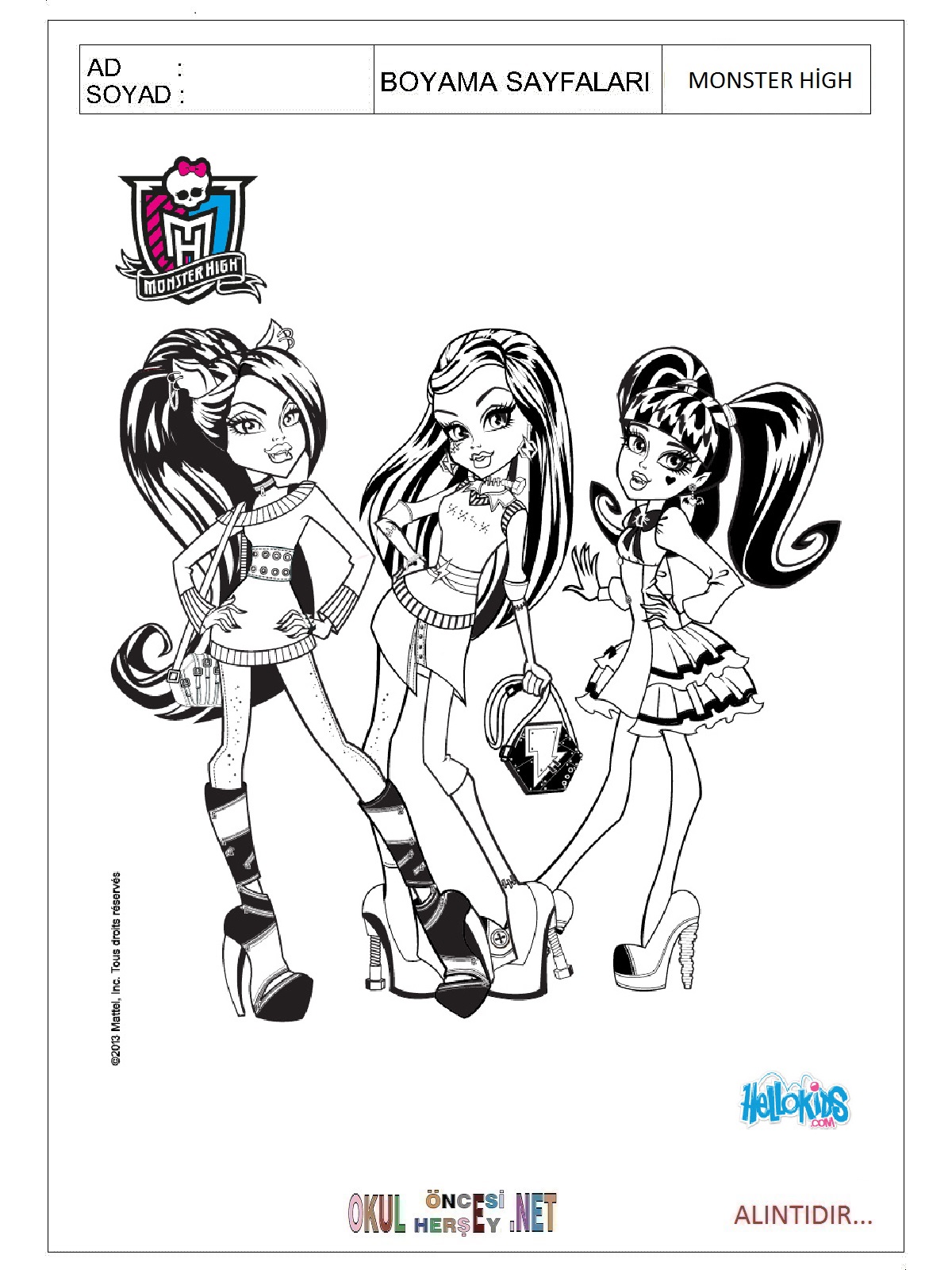 Çocuklar İçin Monster High Boyama Sayfaları 