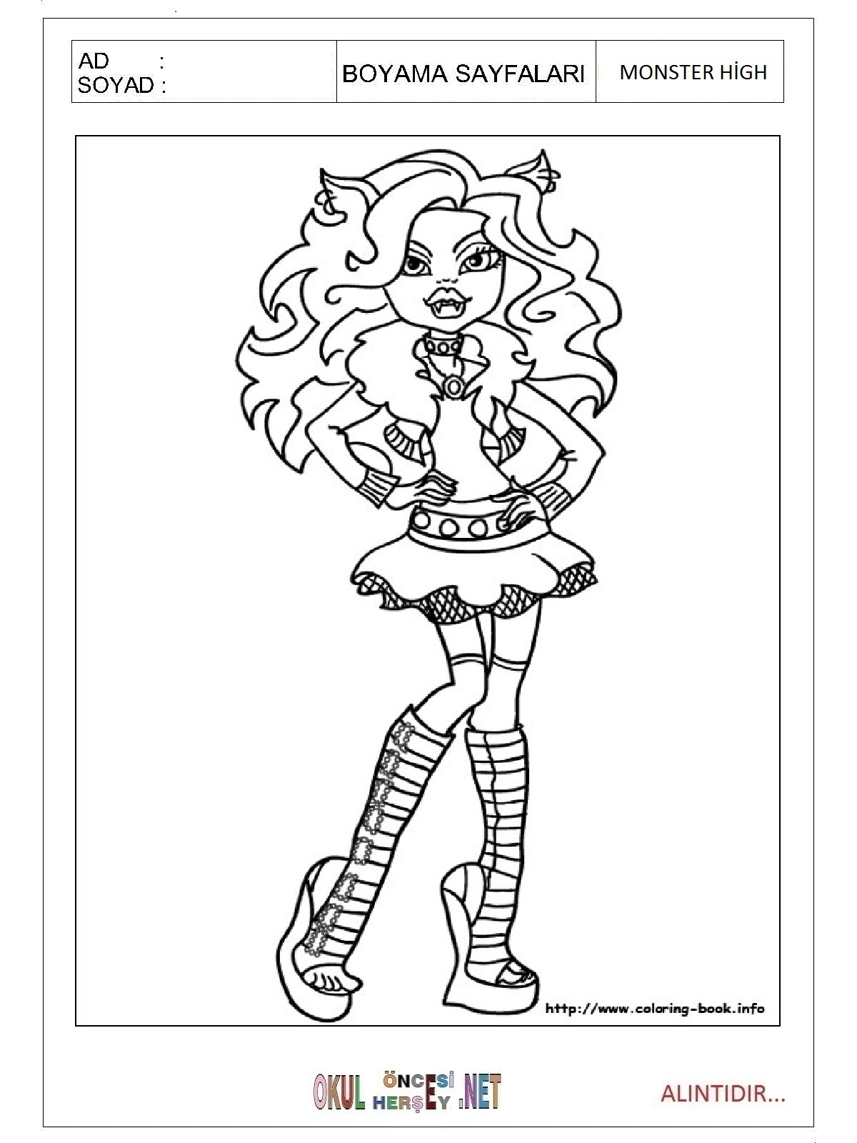 Çocuklar İçin Monster High Boyama Sayfaları 