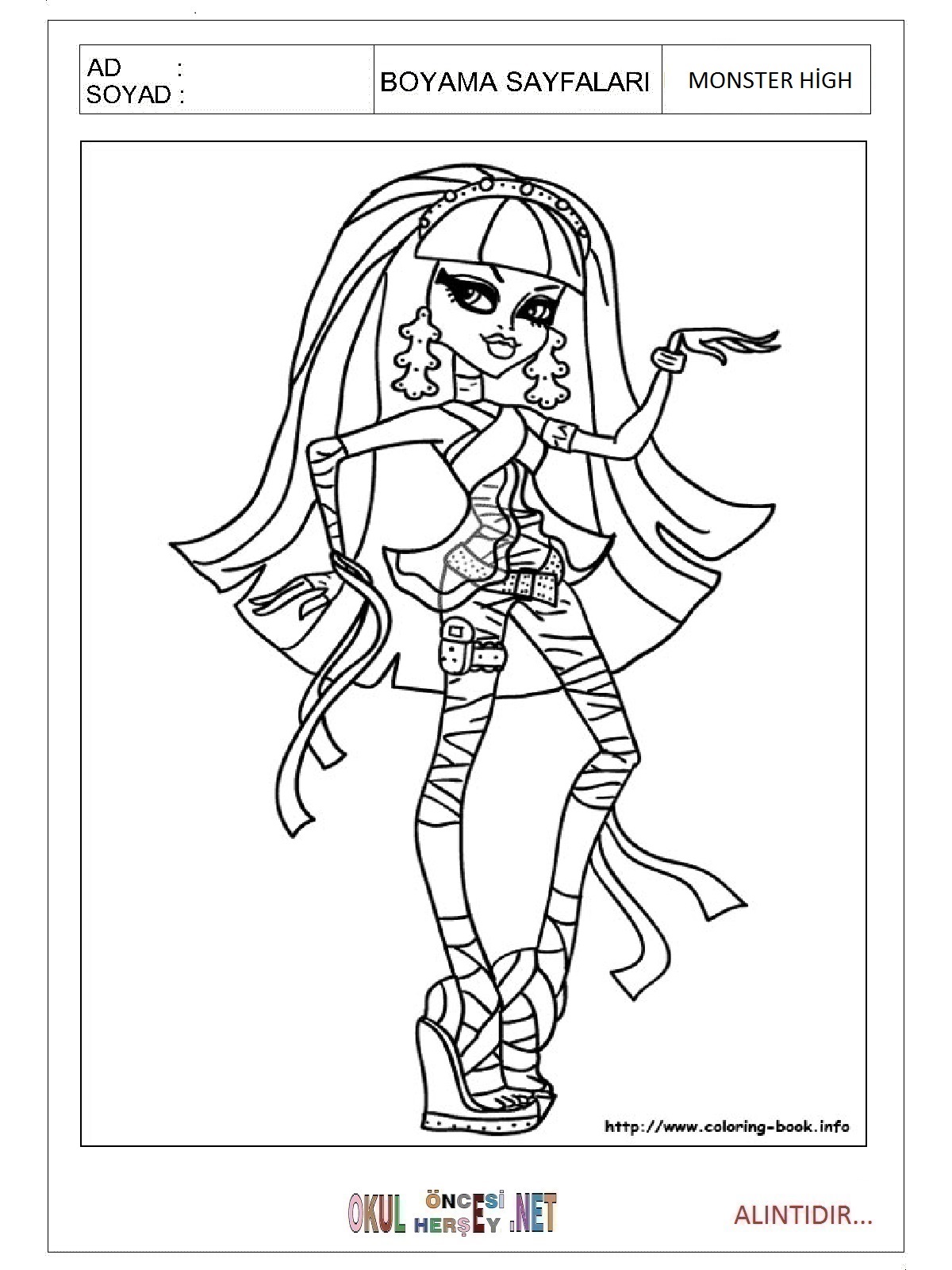 Çocuklar İçin Monster High Boyama Sayfaları 