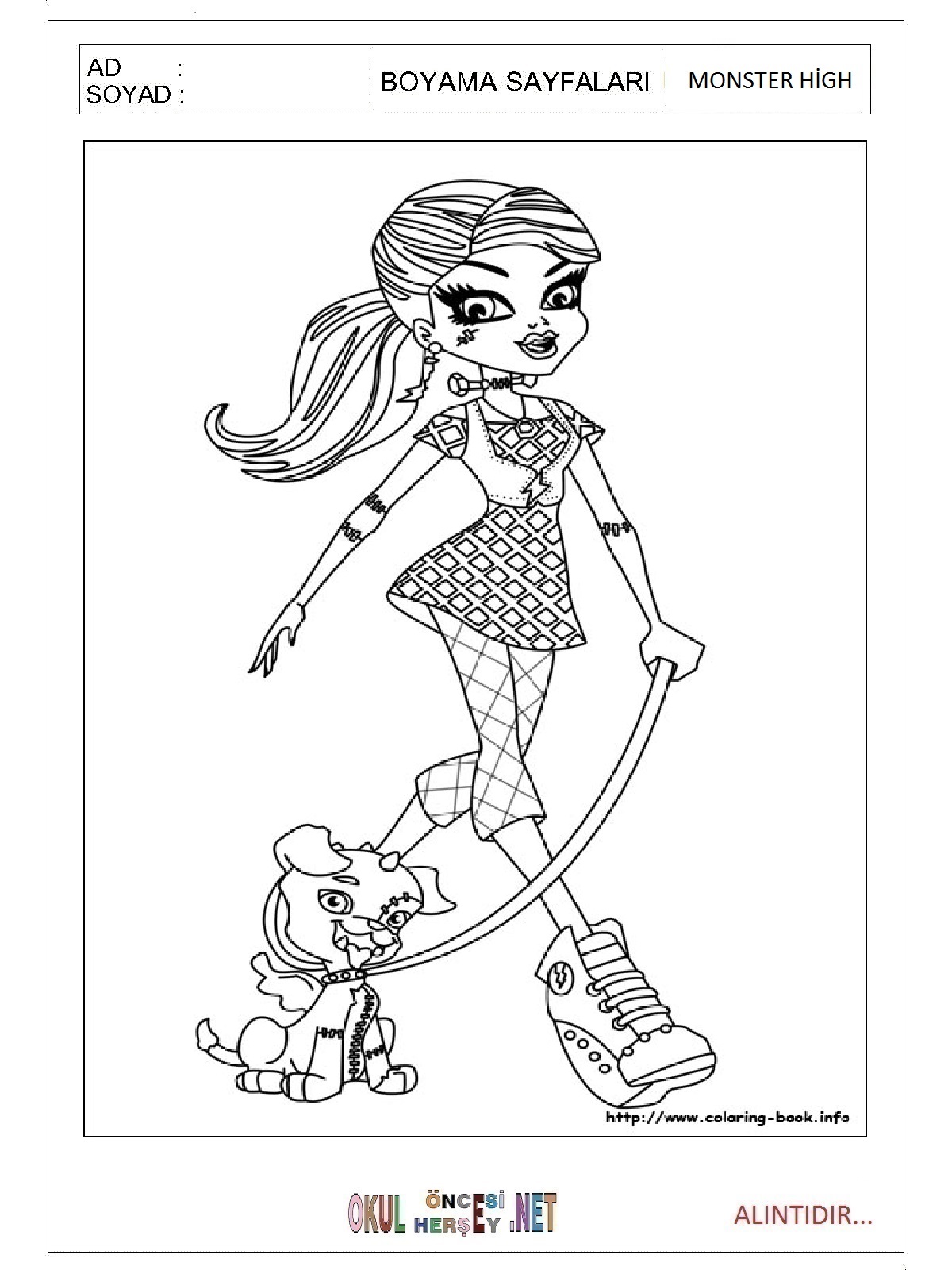 Çocuklar İçin Monster High Boyama Sayfaları 