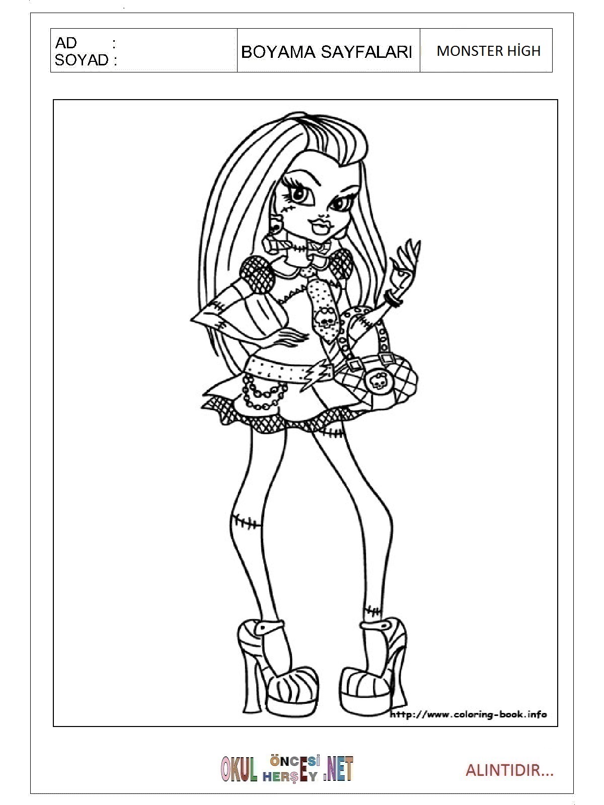 Çocuklar İçin Monster High Boyama Sayfaları 