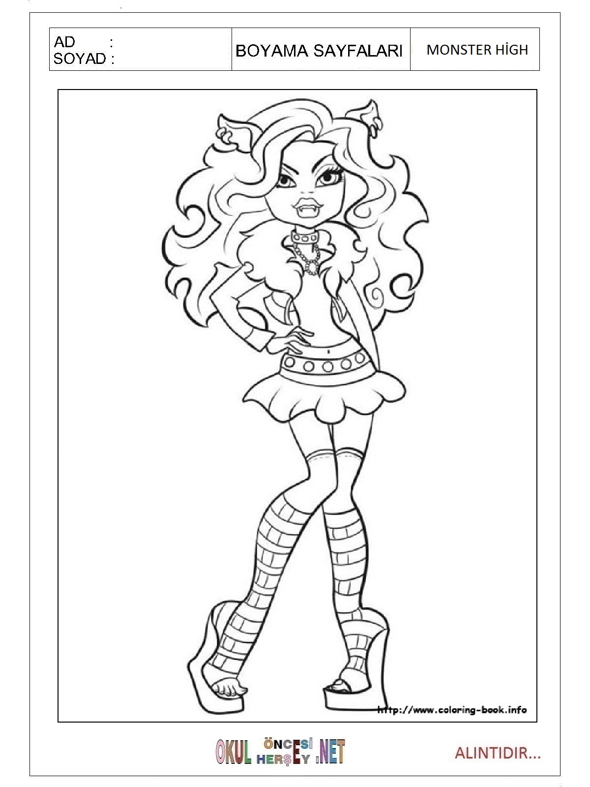 Çocuklar İçin Monster High Boyama Sayfaları 