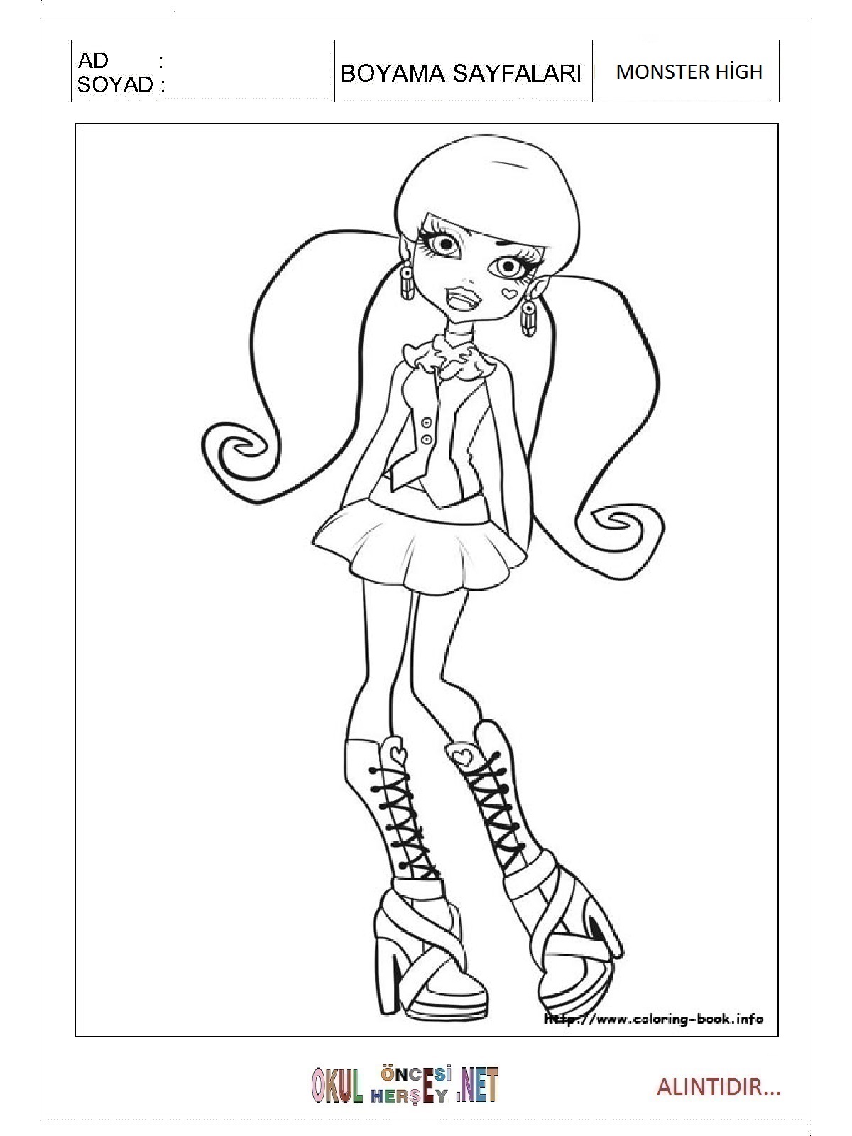 Çocuklar İçin Monster High Boyama Sayfaları 