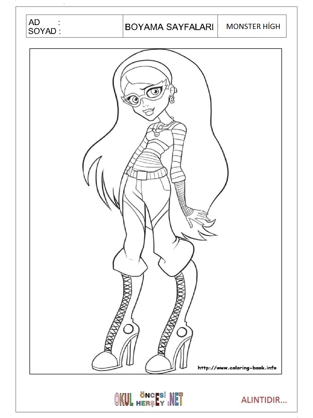 Çocuklar İçin Monster High Boyama Sayfaları 