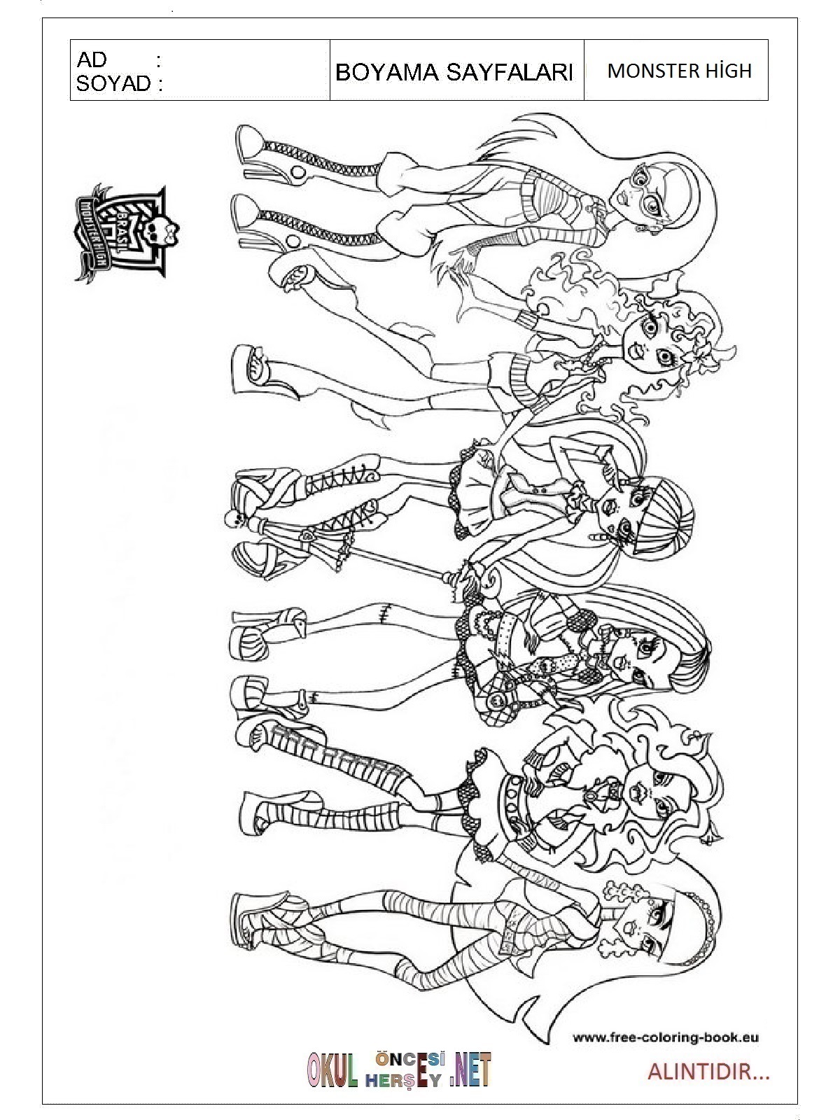 Çocuklar İçin Monster High Boyama Sayfaları 