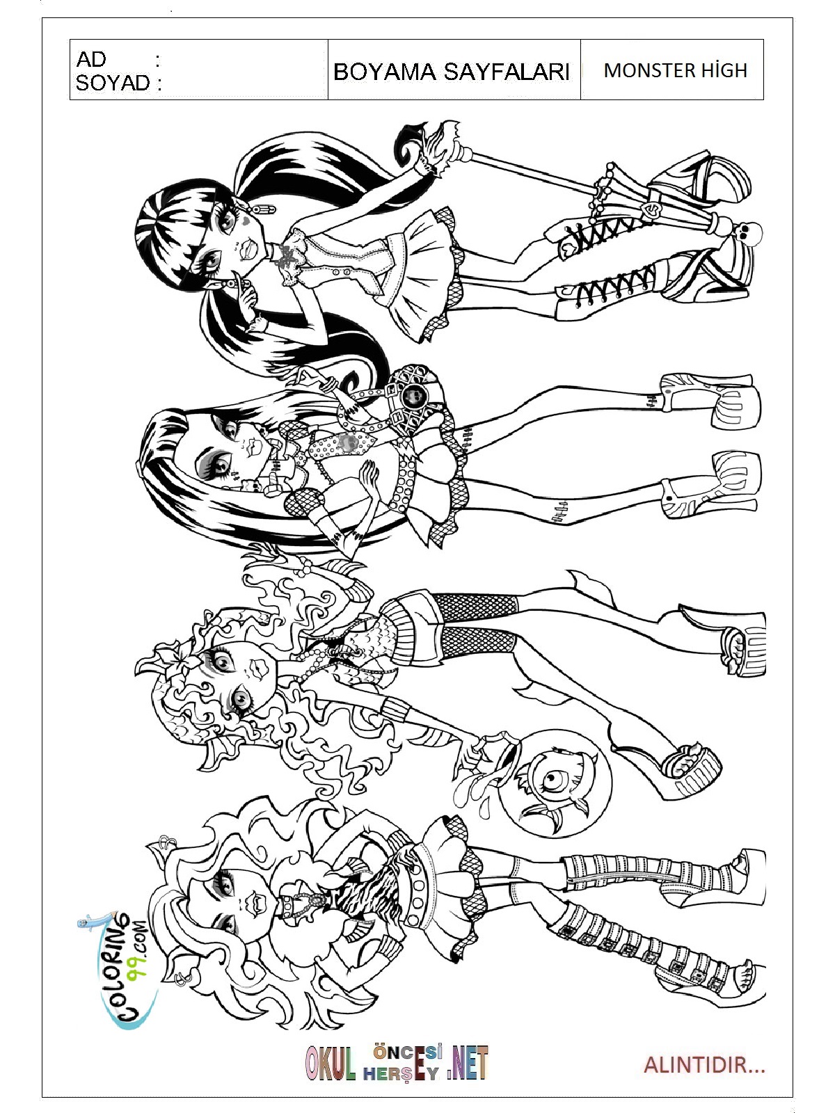 Çocuklar İçin Monster High Boyama Sayfaları 