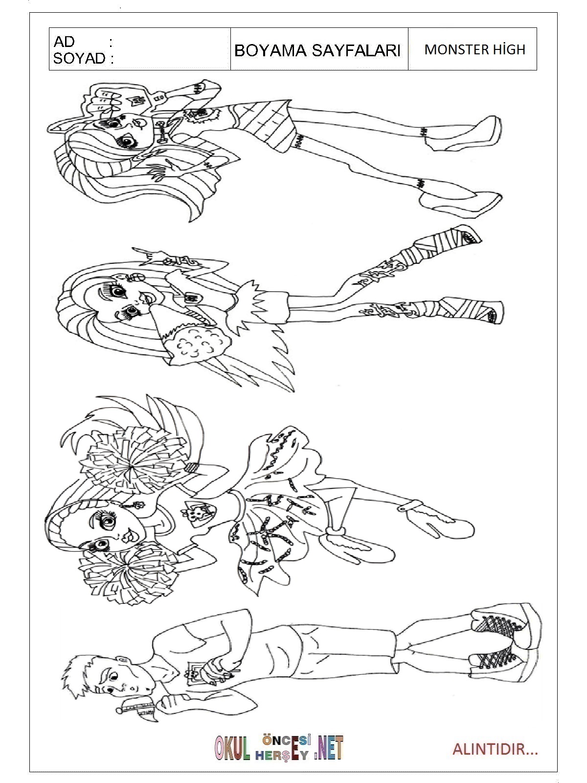 Çocuklar İçin Monster High Boyama Sayfaları 