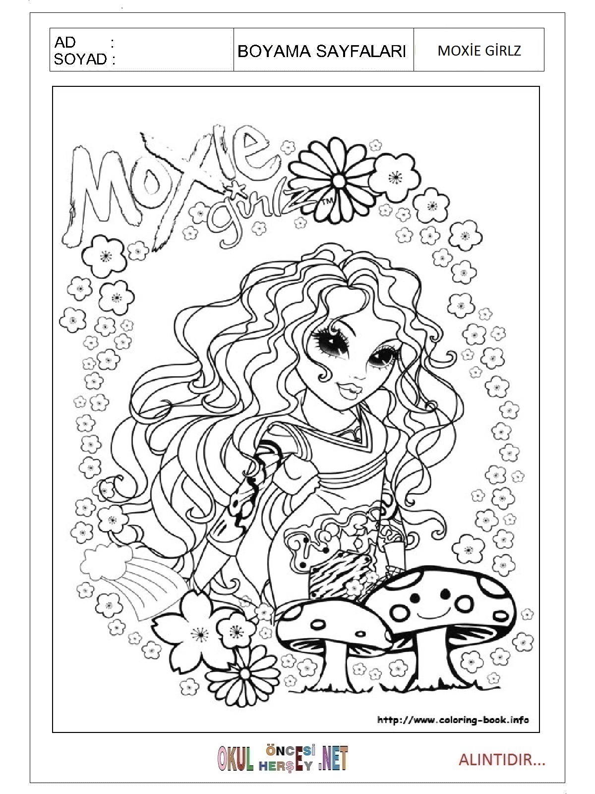 Çocuklar İçin Moxie Girlz Boyama Sayfaları 