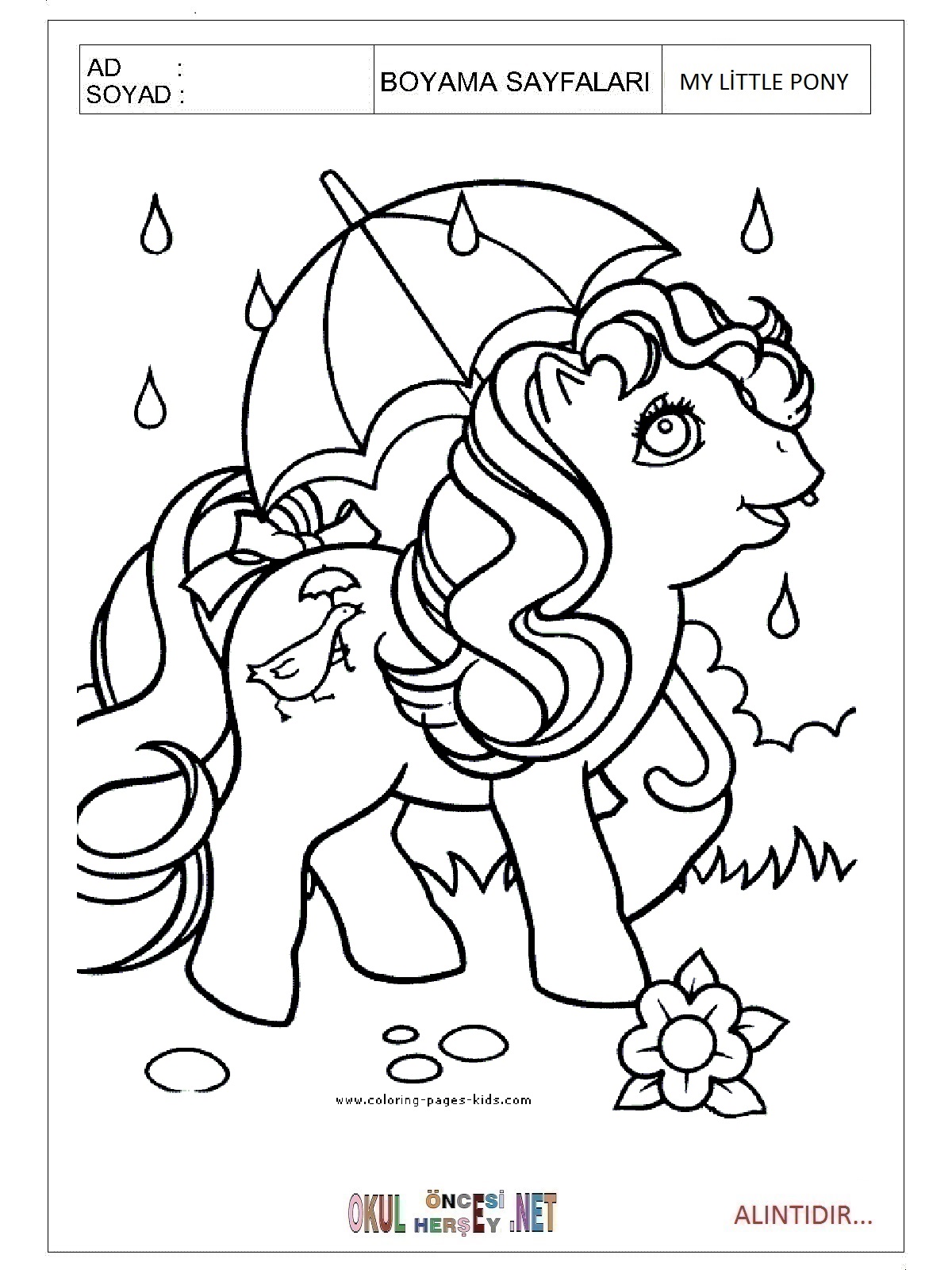 Çocuklar İçin My Little Poni Boyama Sayfaları 