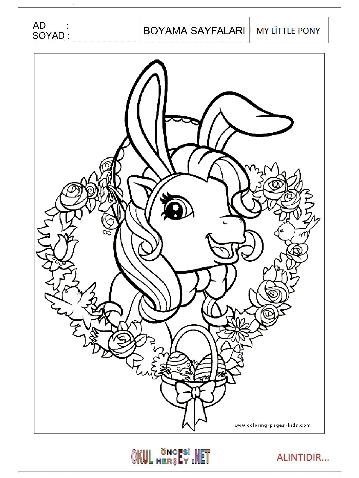 Çocuklar İçin My Little Poni Boyama Sayfaları 