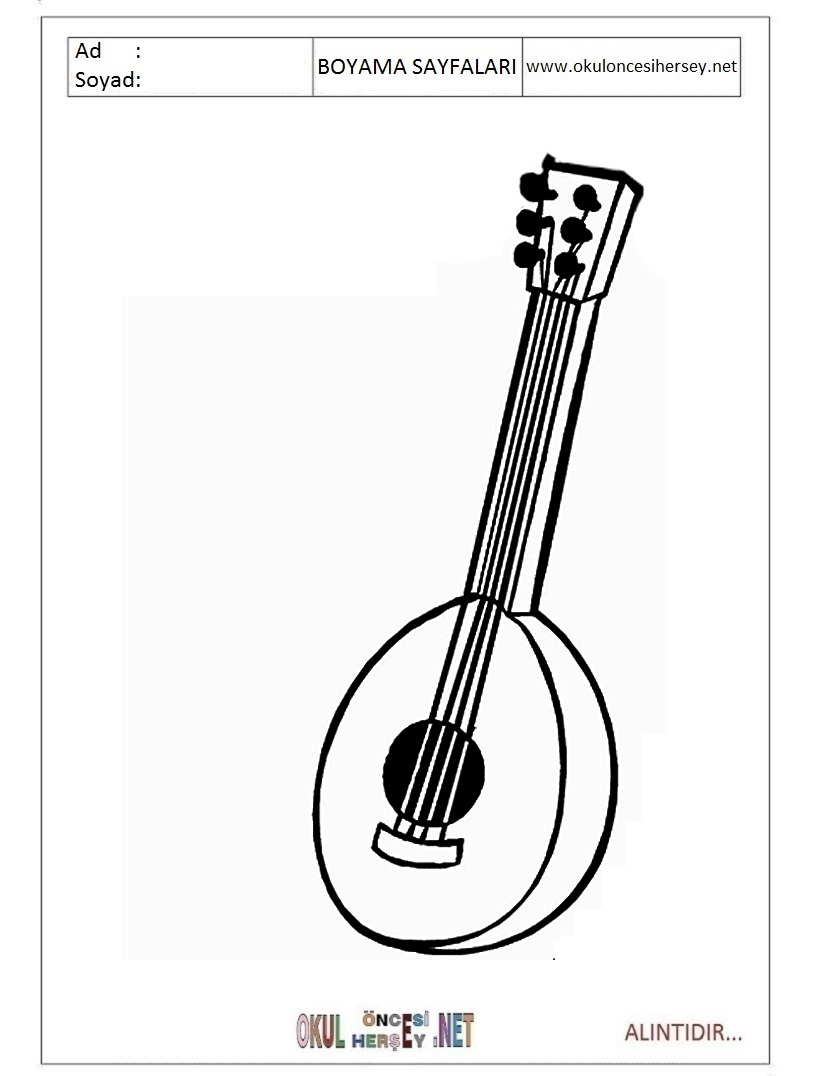 Çocuklar İçin Mandolin Boyama Sayfaları 